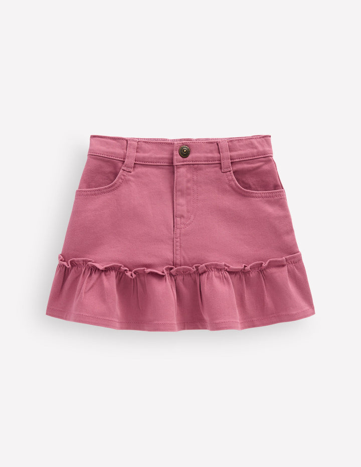 Frill Hem Denim Skirt-Pink Heather