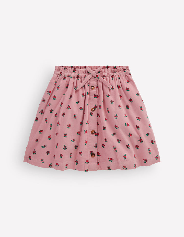 Woven Button-Through Skirt-Vintage Pink Ditsy Floral