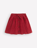 Woven Button-Through Skirt-Crimson Red Cord
