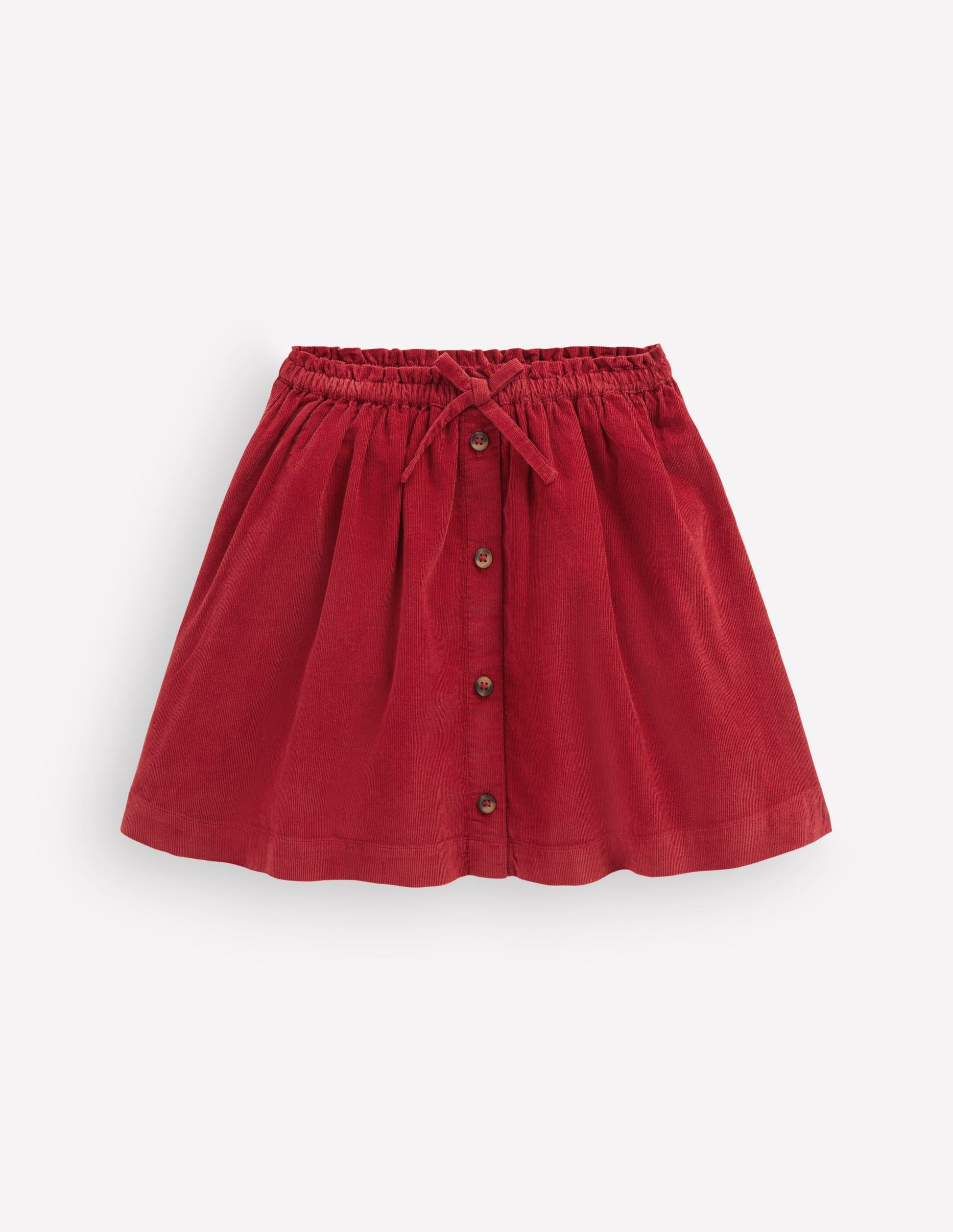 Woven Button-Through Skirt-Crimson Red Cord-1