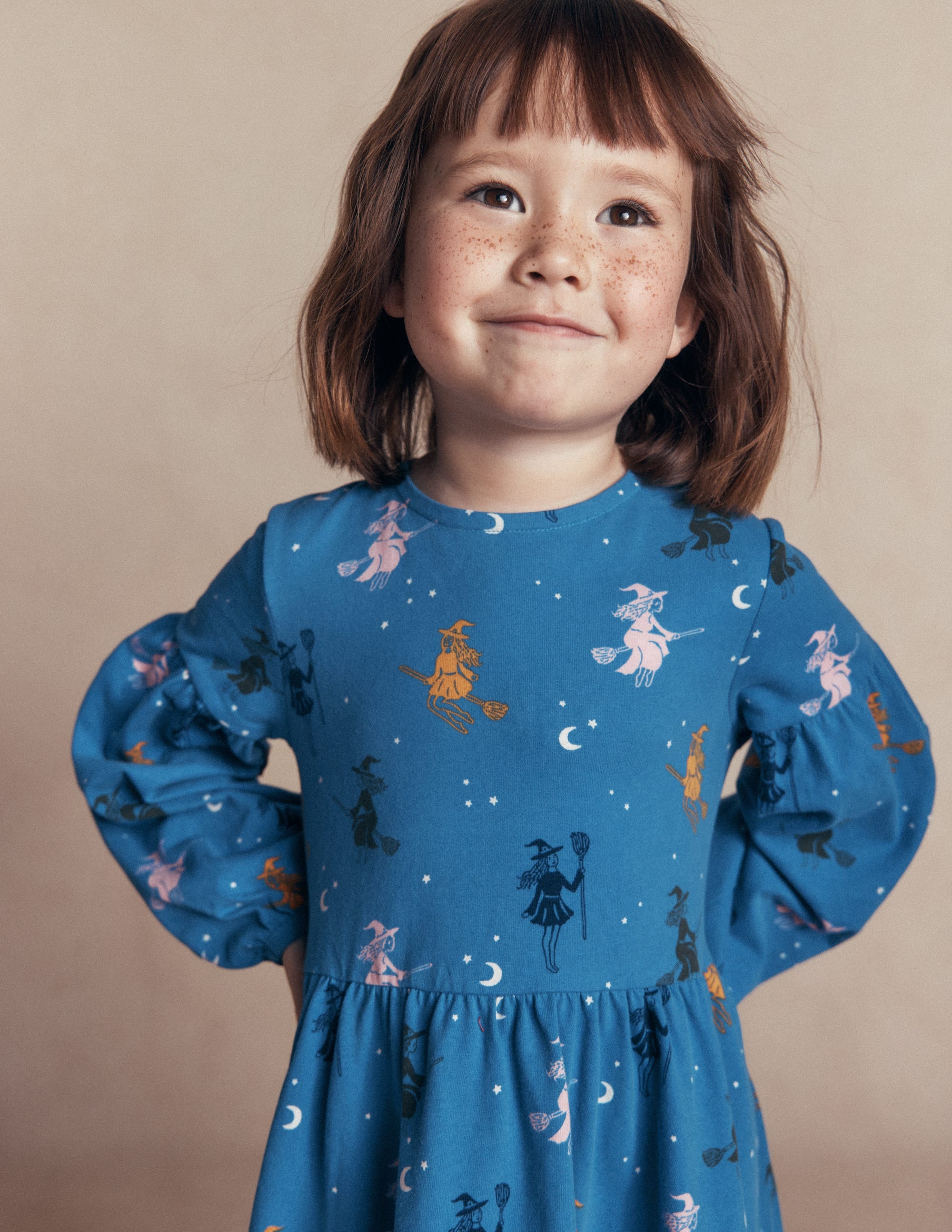 Madeline Blouson Sleeve Dress-Blue Halloween Witches - Image 2