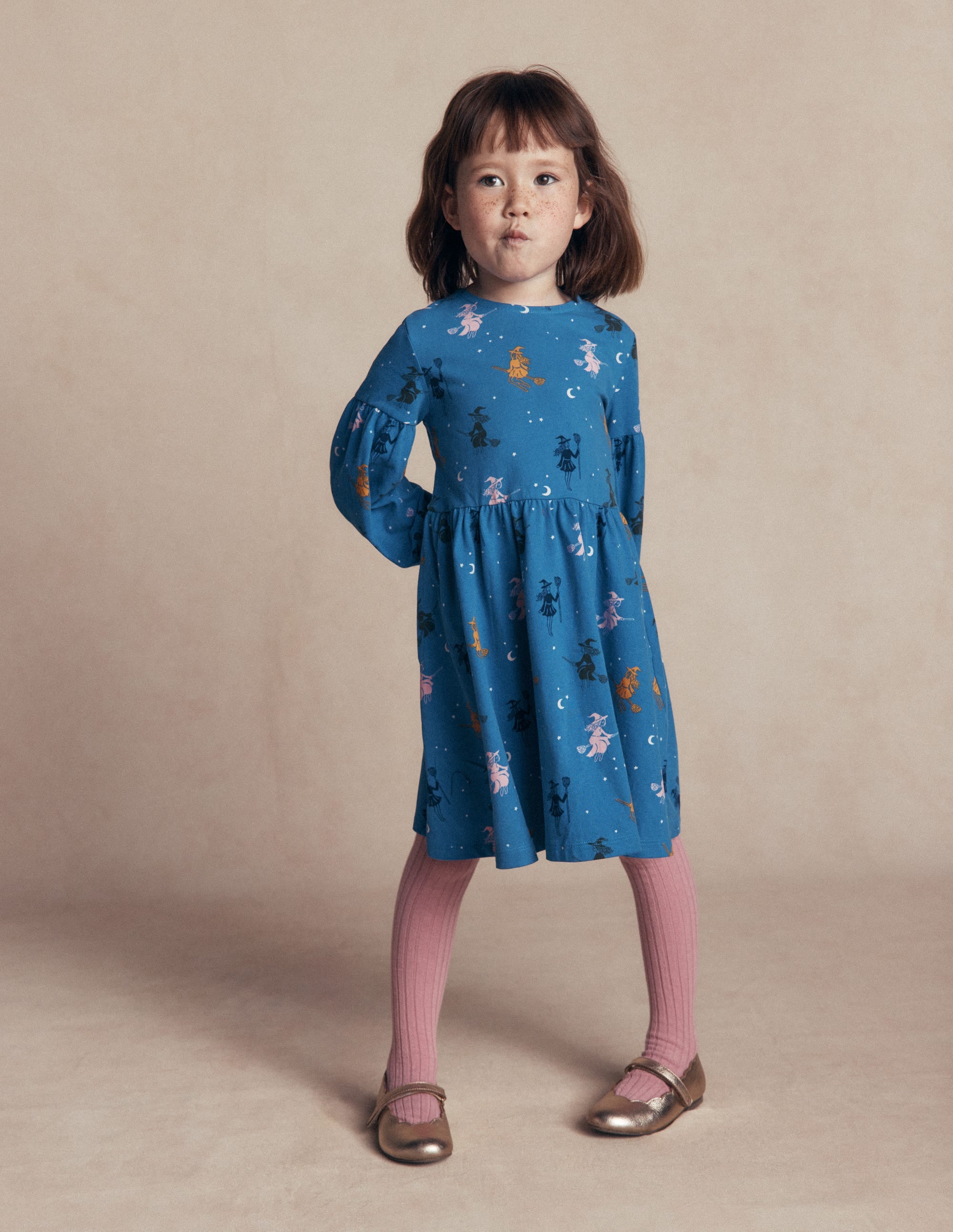 Madeline Blouson Sleeve Dress-Blue Halloween Witches - Image 3