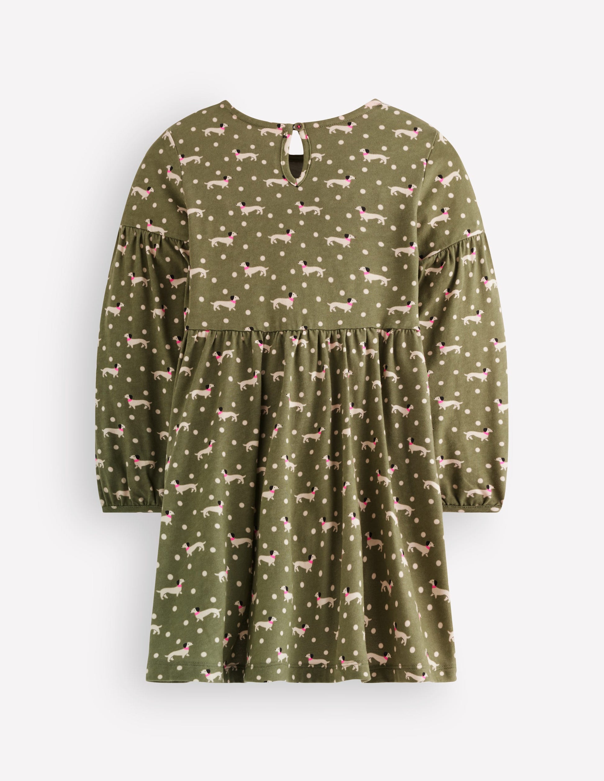 Madeline Blouson Sleeve Dress-Green Sausage Dog-2