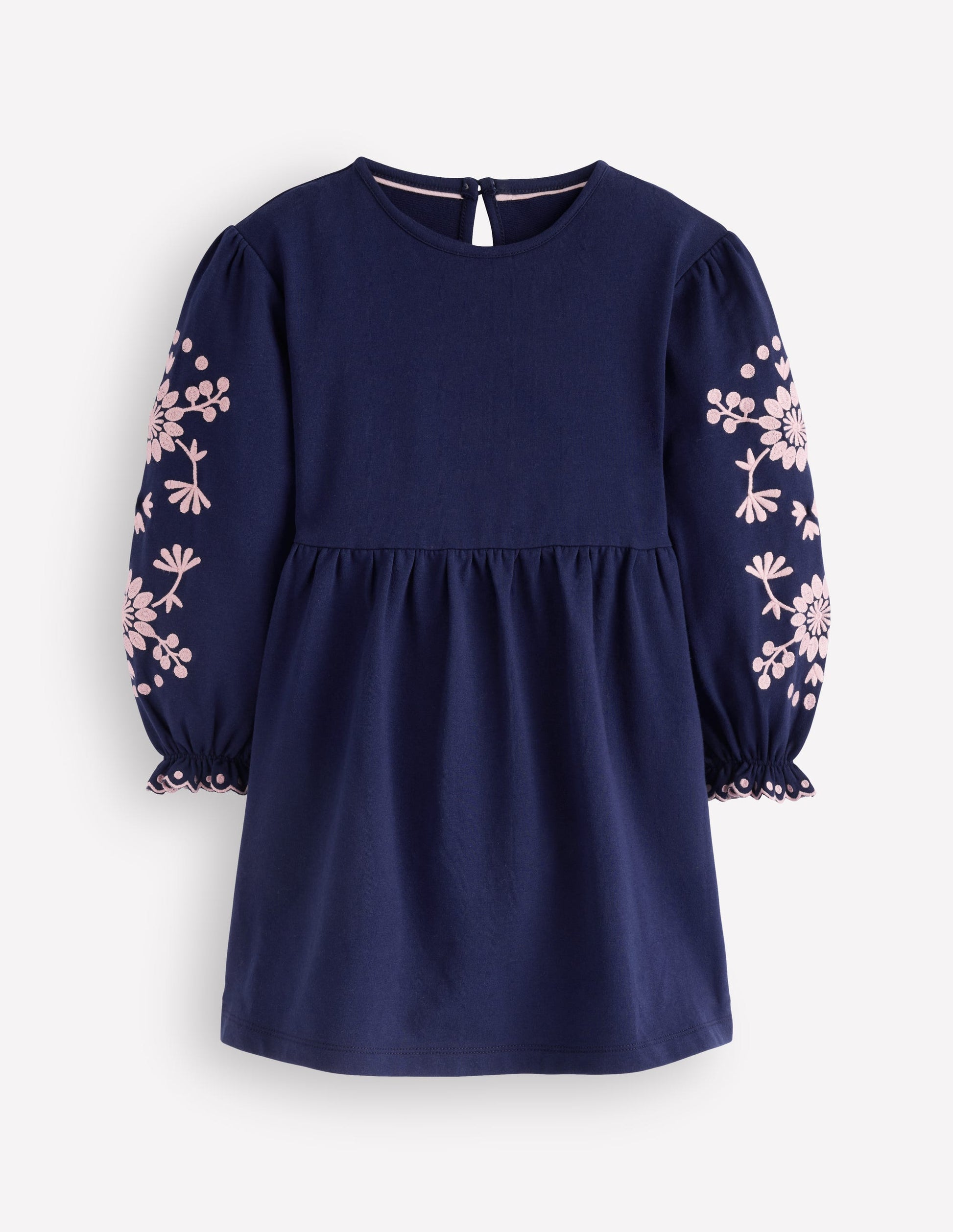 Embroidered Sleeve Dress-Denim Blue-1