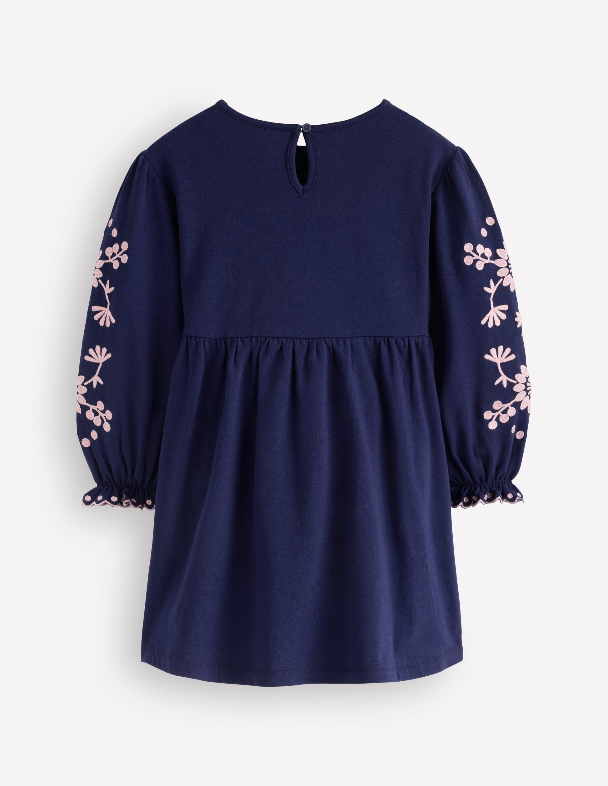 Embroidered Sleeve Dress-Denim Blue-2