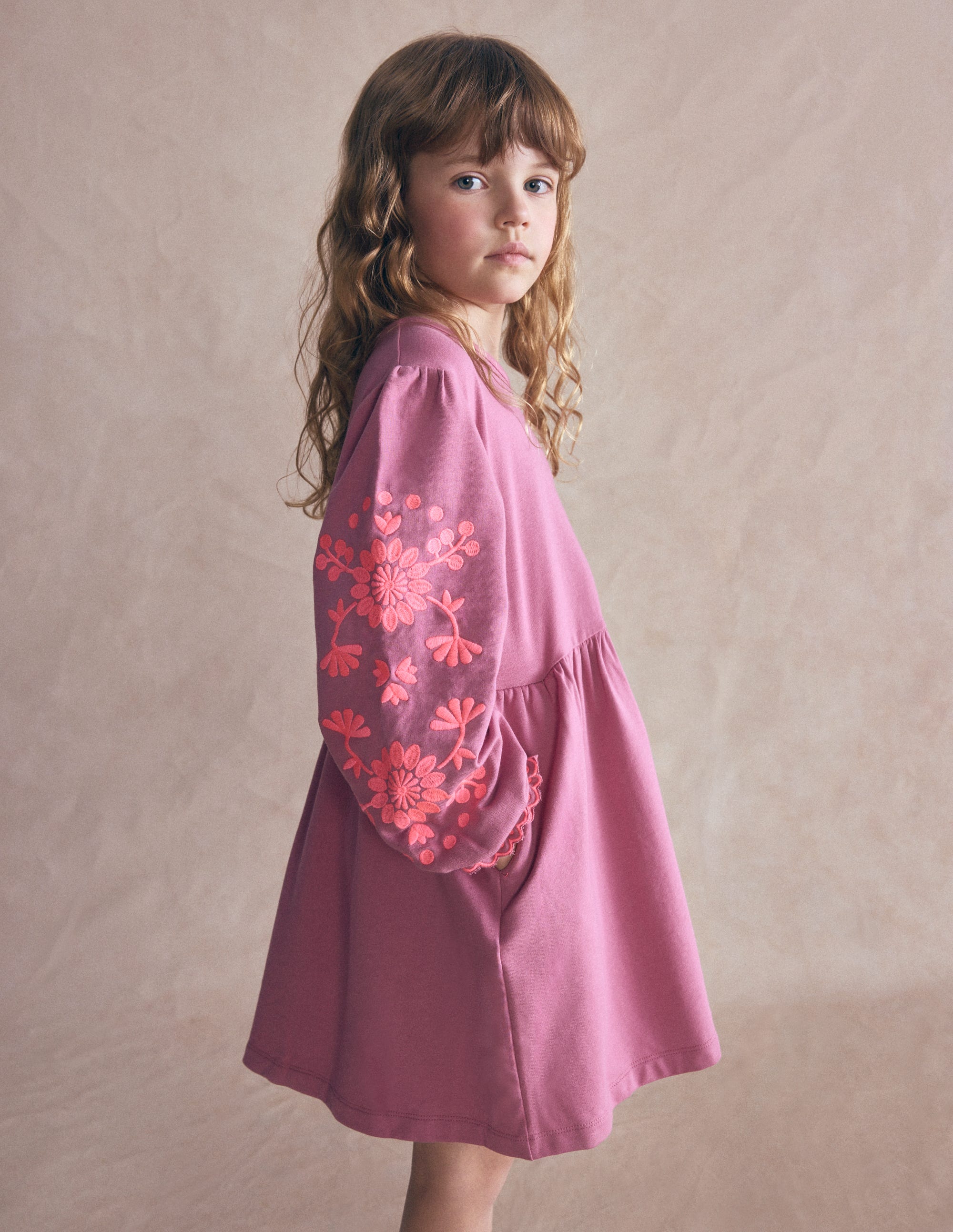 Embroidered Sleeve Dress-Spring Blossom Pink - Image 1