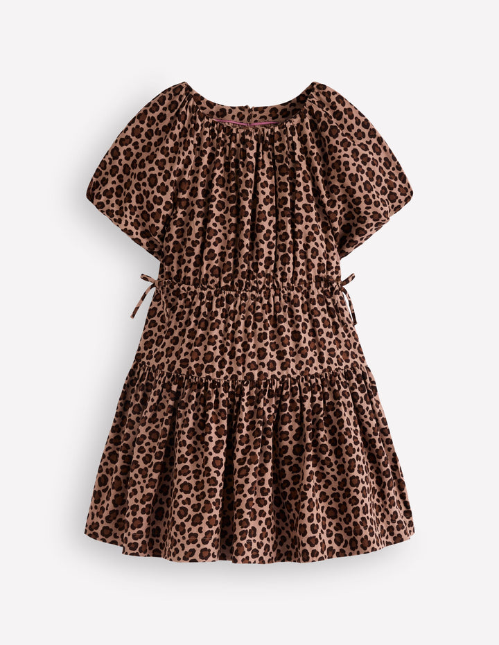 Bow Waist Woven Dress-Leopard Print