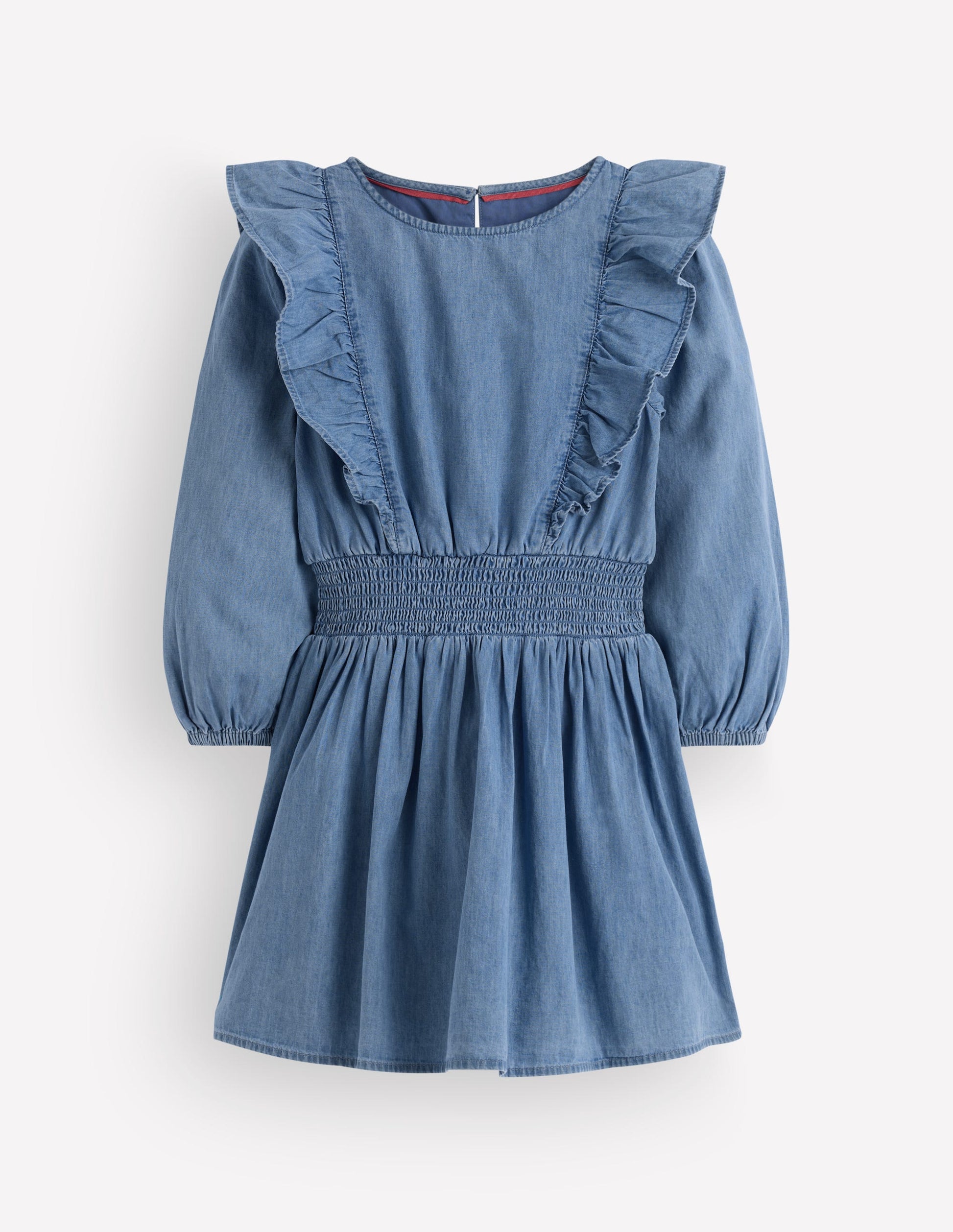Shirred Drop Waist Dress-Light Denim-1