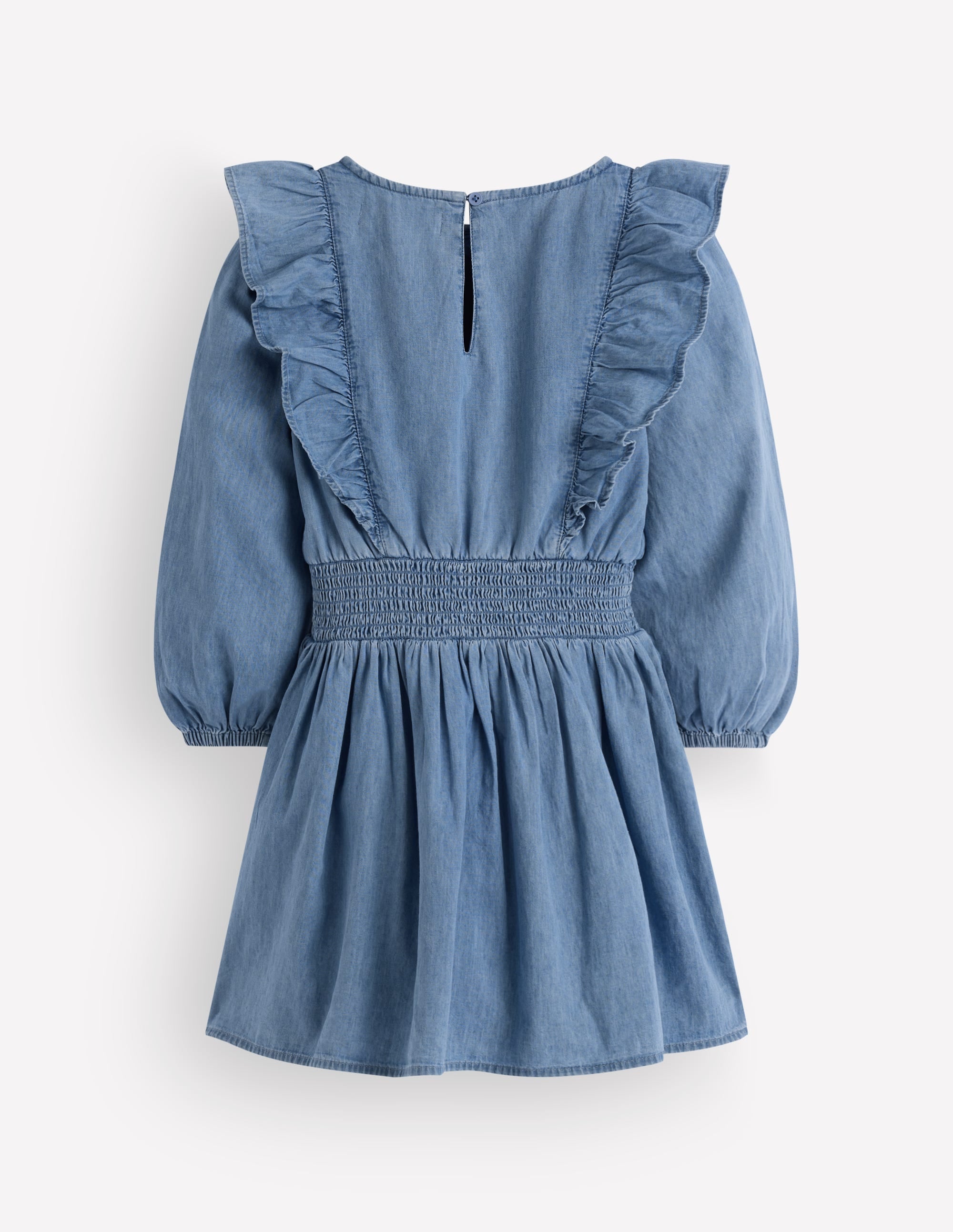 Shirred Drop Waist Dress-Light Denim - Image 2