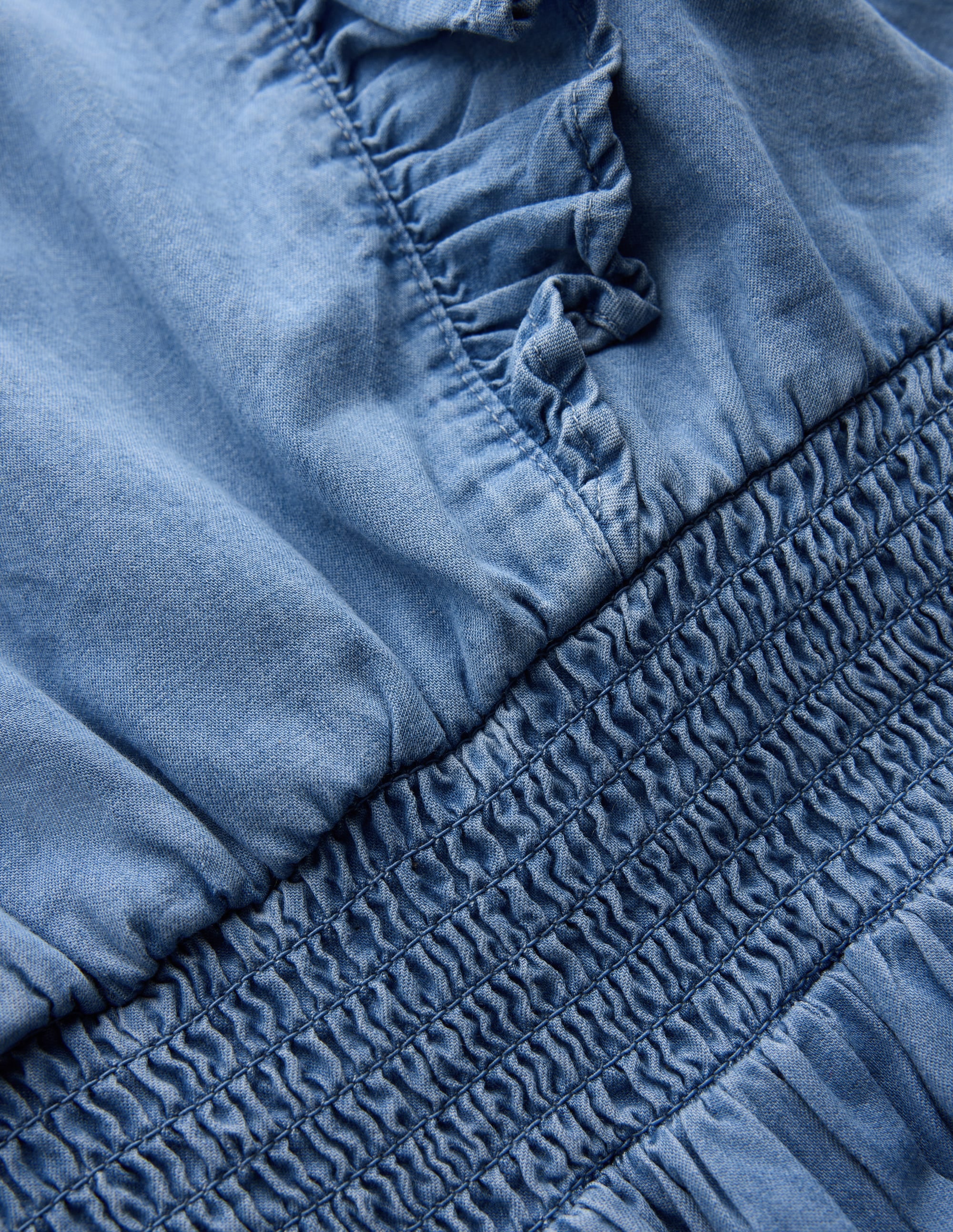 Shirred Drop Waist Dress-Light Denim - Image 3