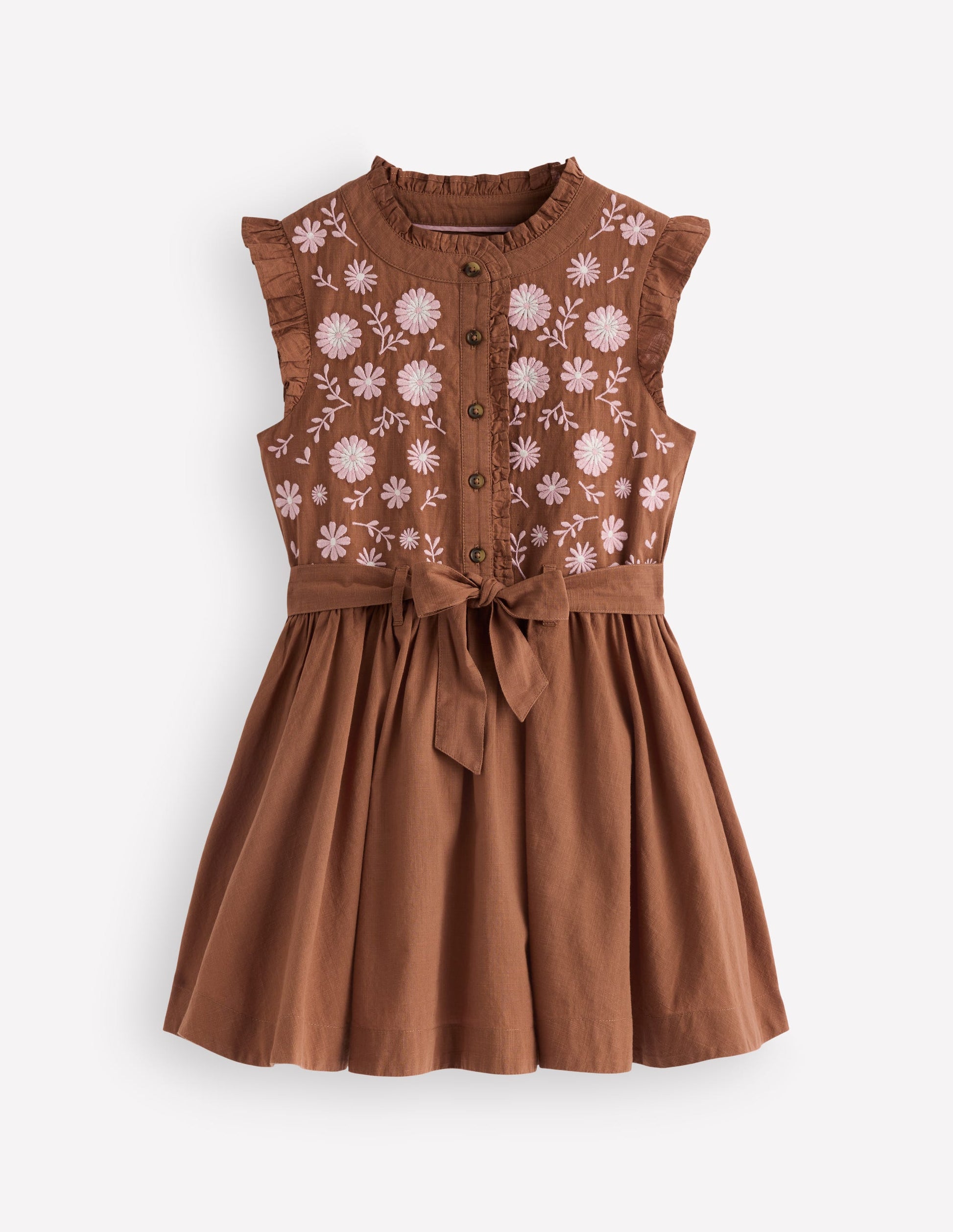 Ruffle Shirt Dress-Brown-2
