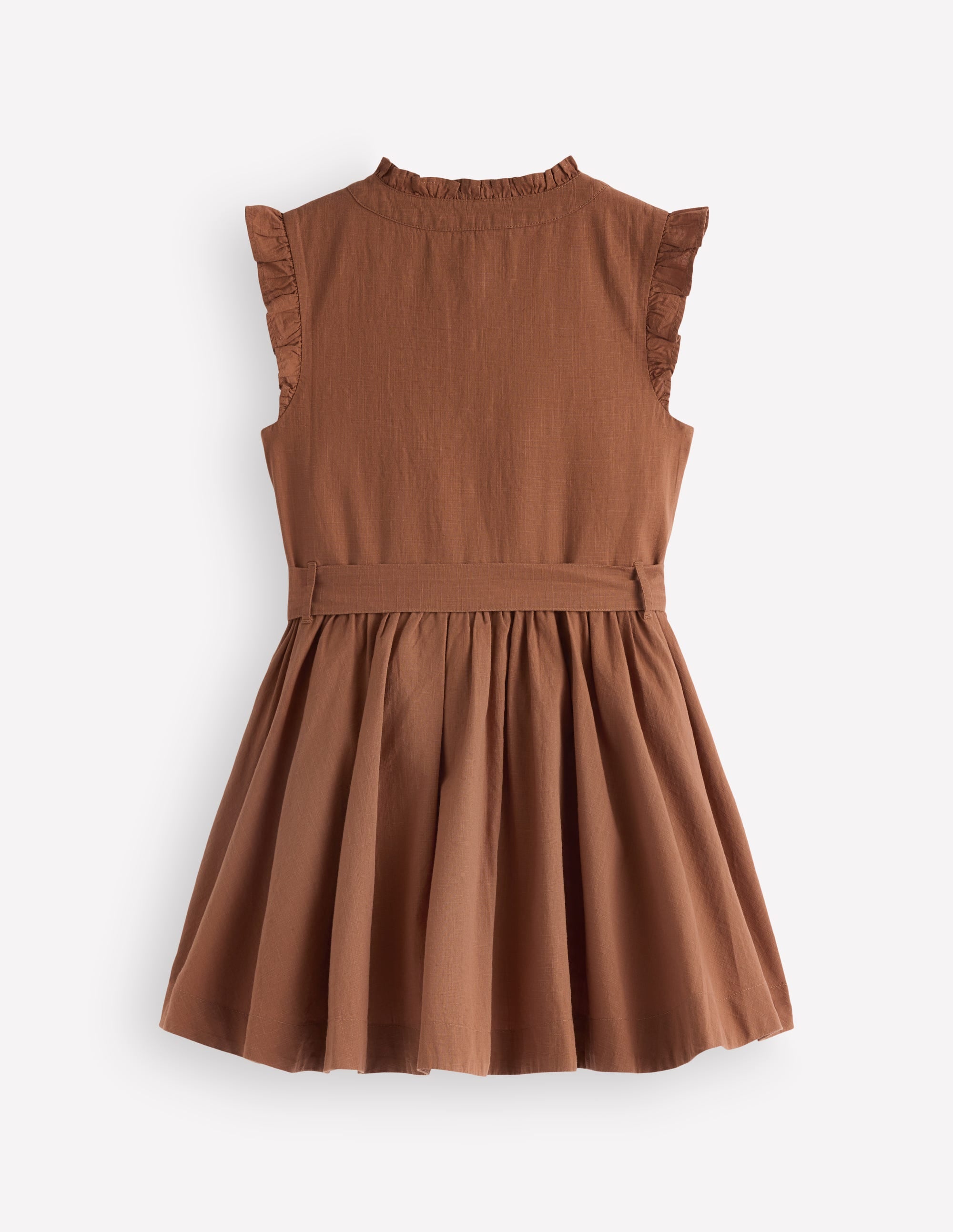 Ruffle Shirt Dress-Brown - Image 3