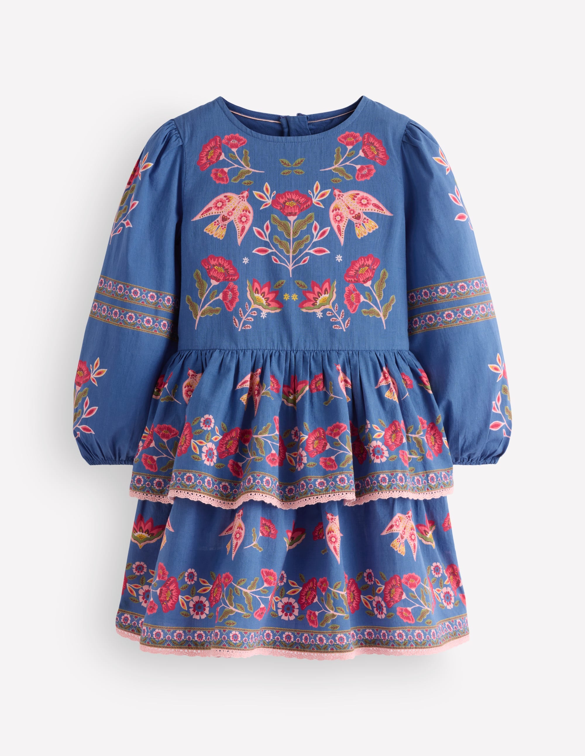 Printed Tiered Woven Dress-Blue Birds Placement - Image 2