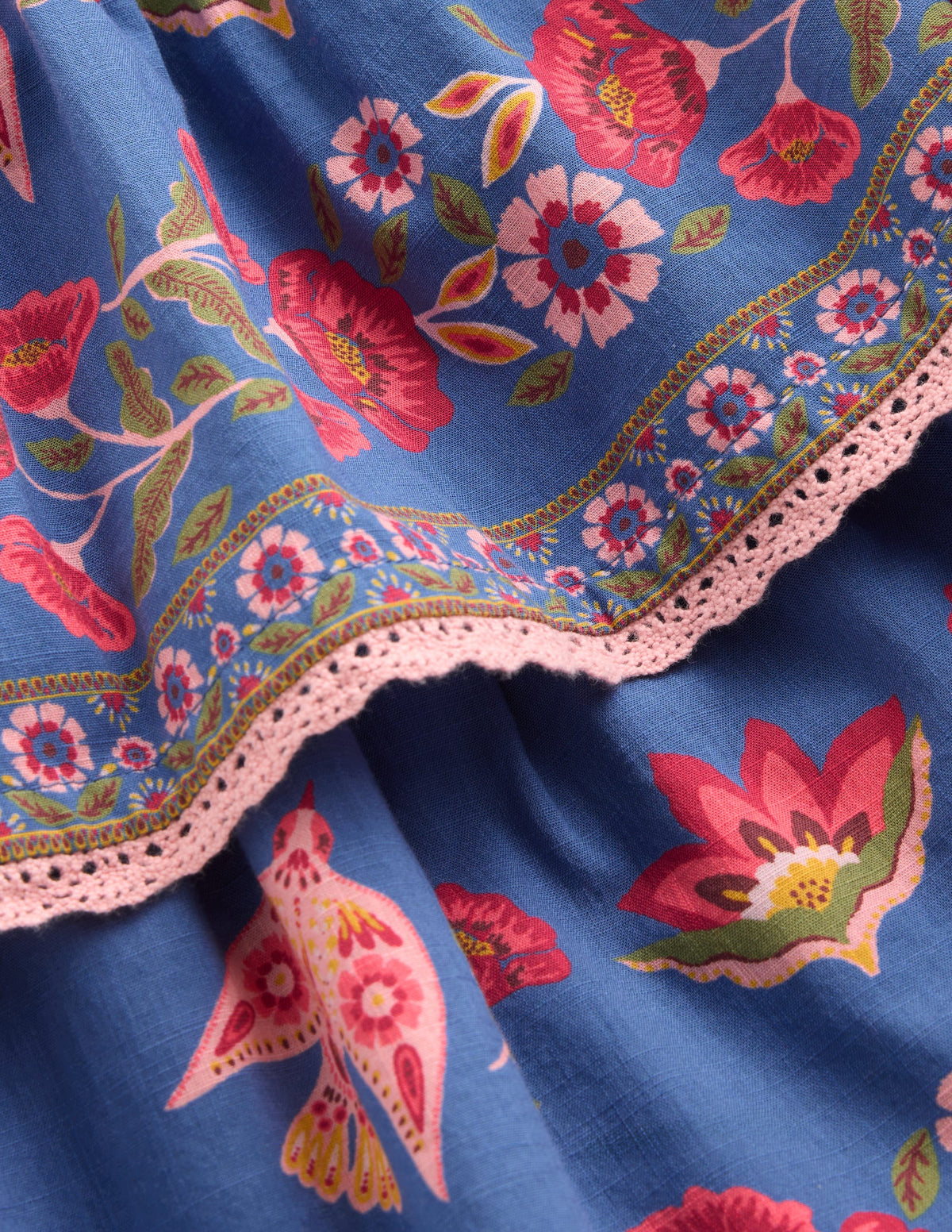 Printed Tiered Woven Dress-Blue Birds Placement-4