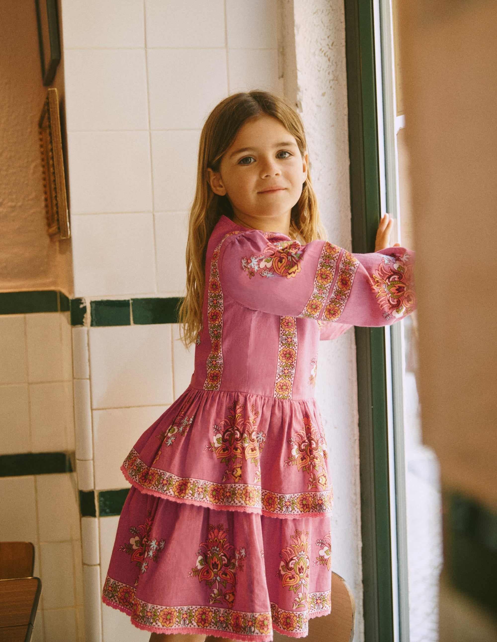 Printed Tiered Woven Dress-Pink Floral Placement - Image 4