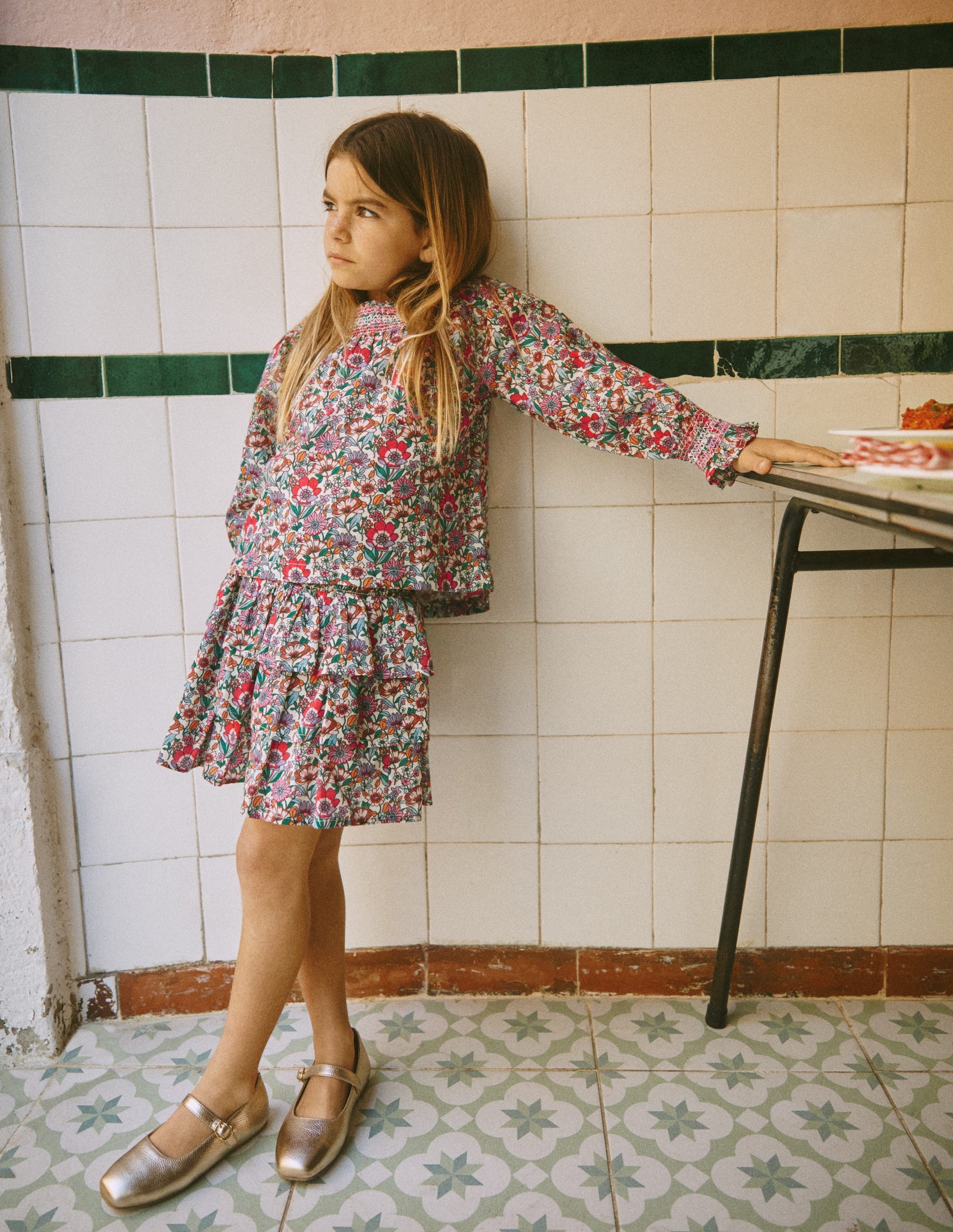 Smocked Printed Blouse-Soft Cream Floral Field-1