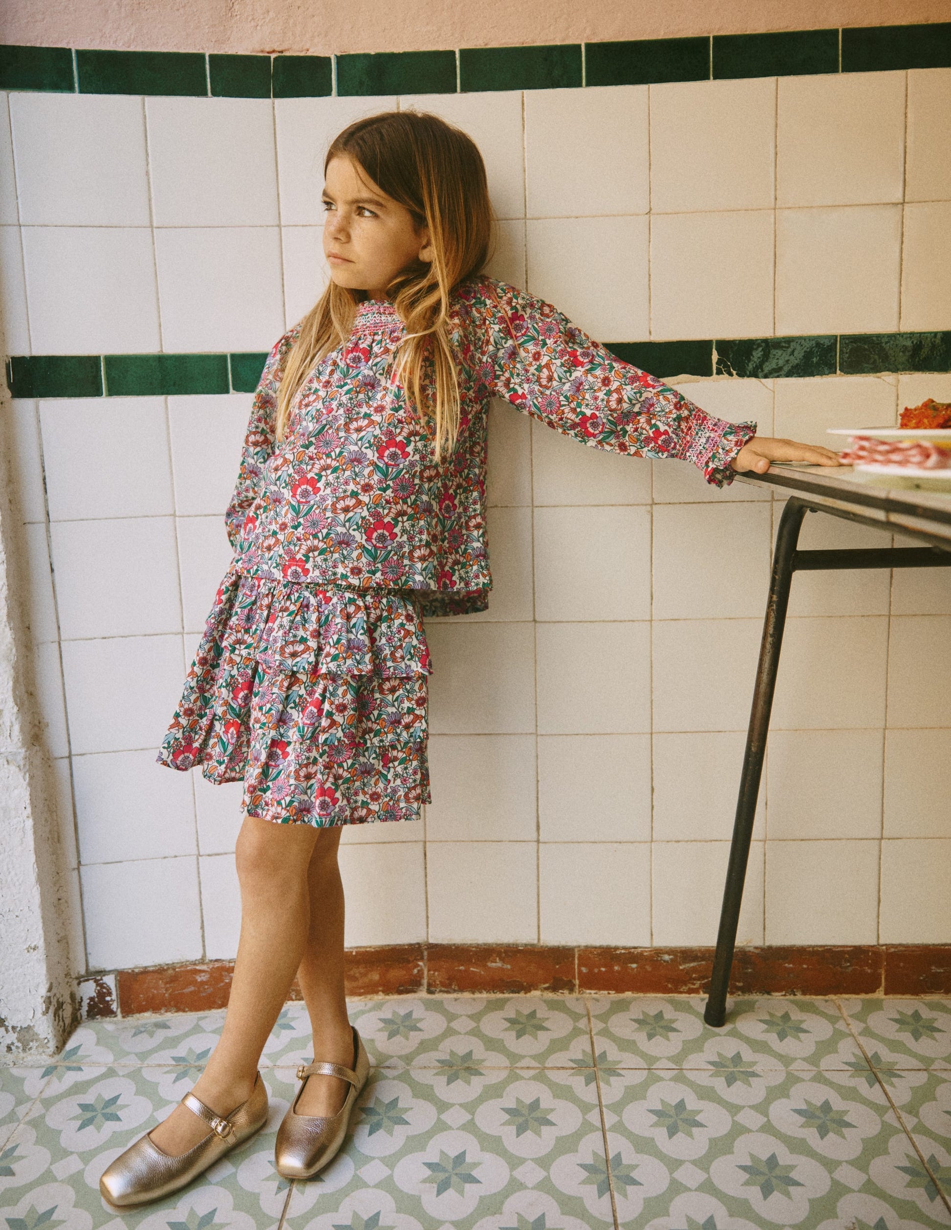 Smocked Printed Blouse-Soft Cream Floral Field-4