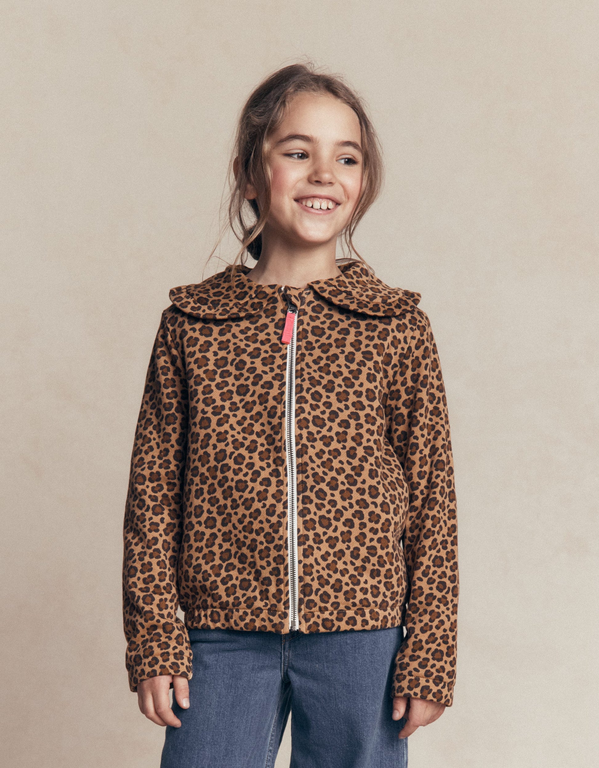 Printed Collared Zip-through-Milk Chocolate Brown Leopard-1