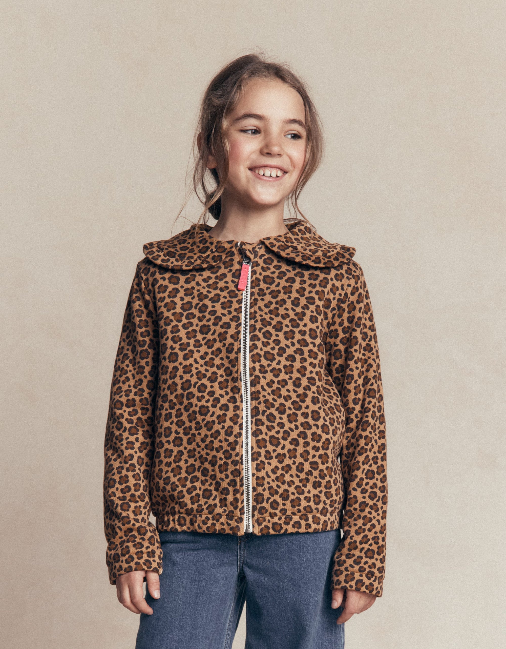 Printed Collared Zip-through-Milk Chocolate Brown Leopard - Image 1