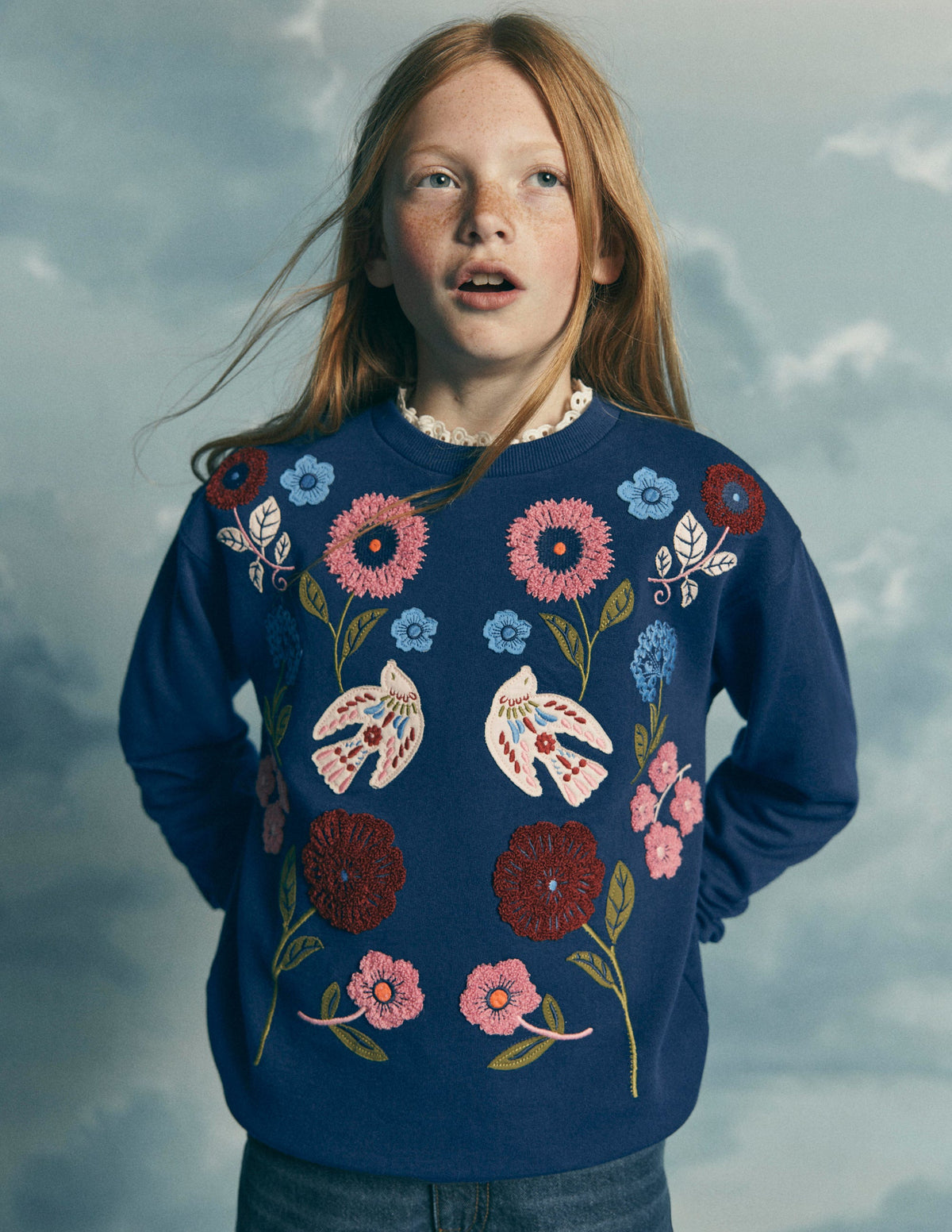 Bobbie Appliqué Sweatshirt-Navy Bird Placement-1