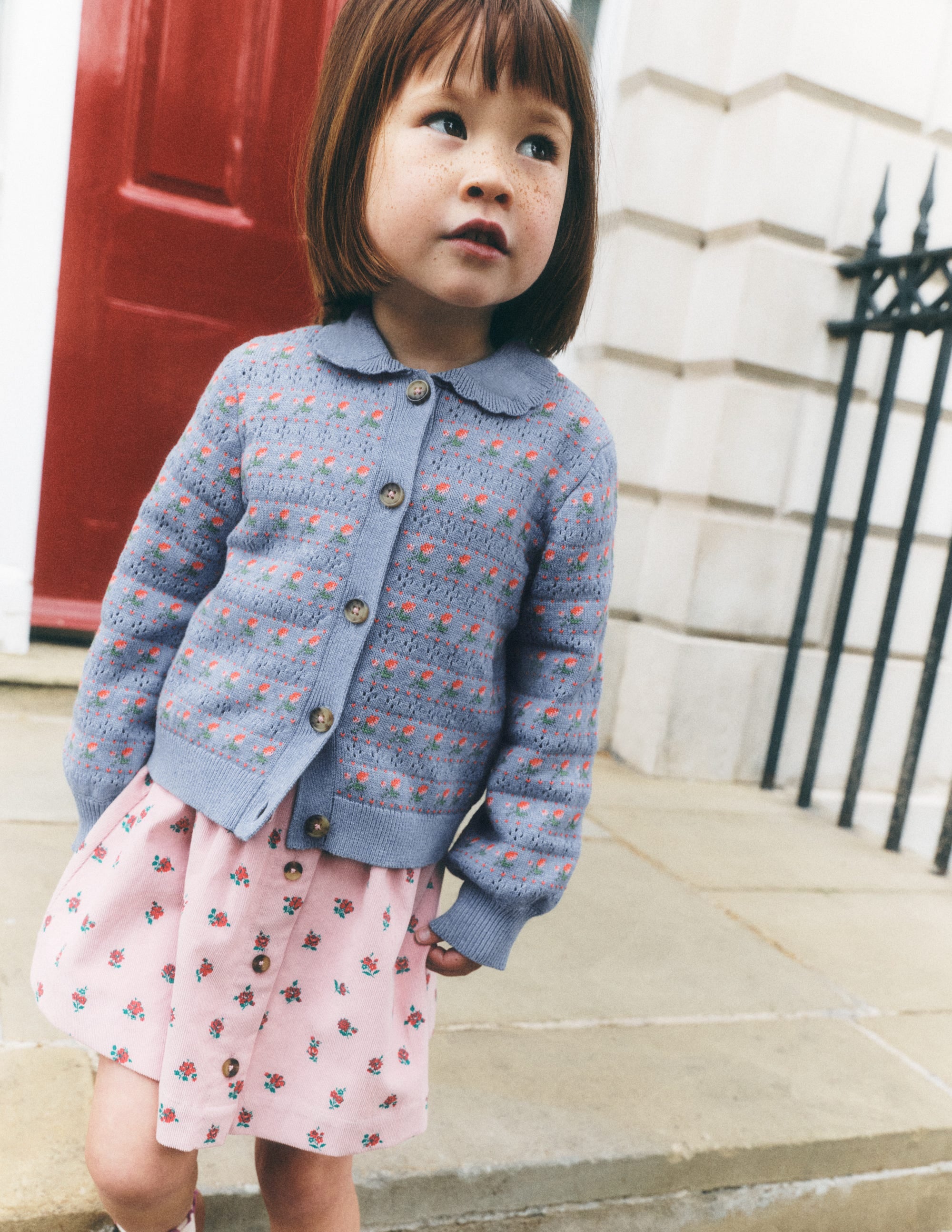 Collared Cardigan-Glacier Blue Marl Roses - Image 1