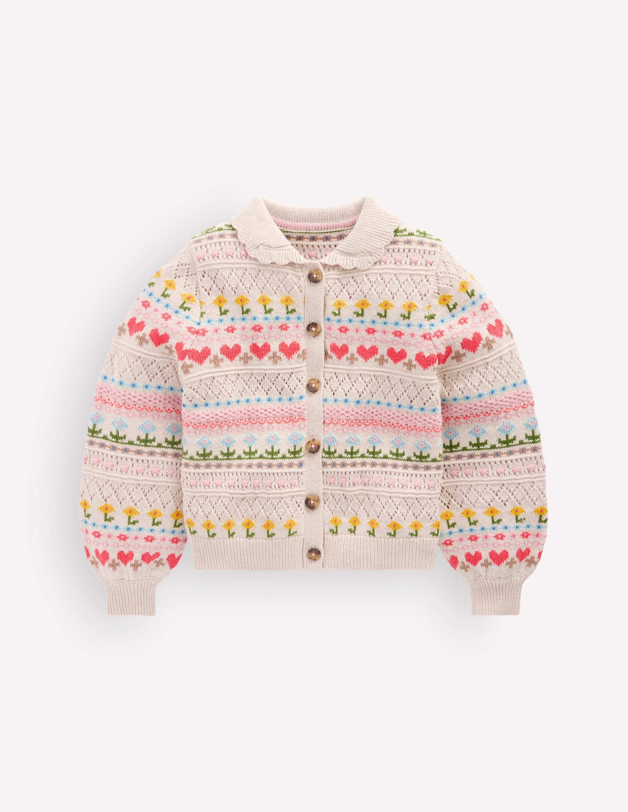 Collared Cardigan-Oatmeal Marl Flowers - Image 2