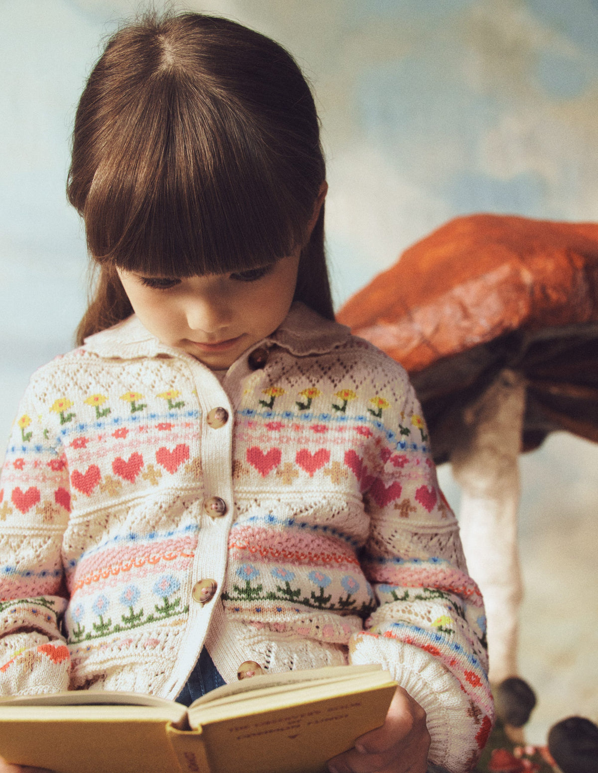 Collared Cardigan-Oatmeal Marl Flowers-4