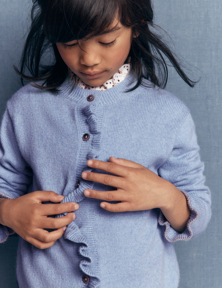 Everyday Frilled Cardigan-French Blue Marl