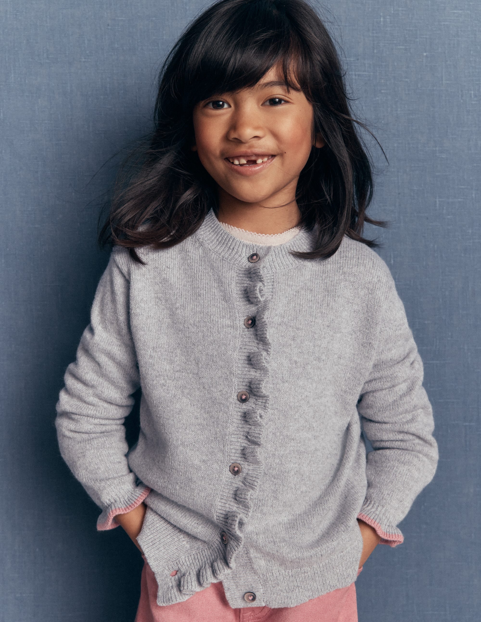 Everyday Frilled Cardigan-Grey Marl - Image 1