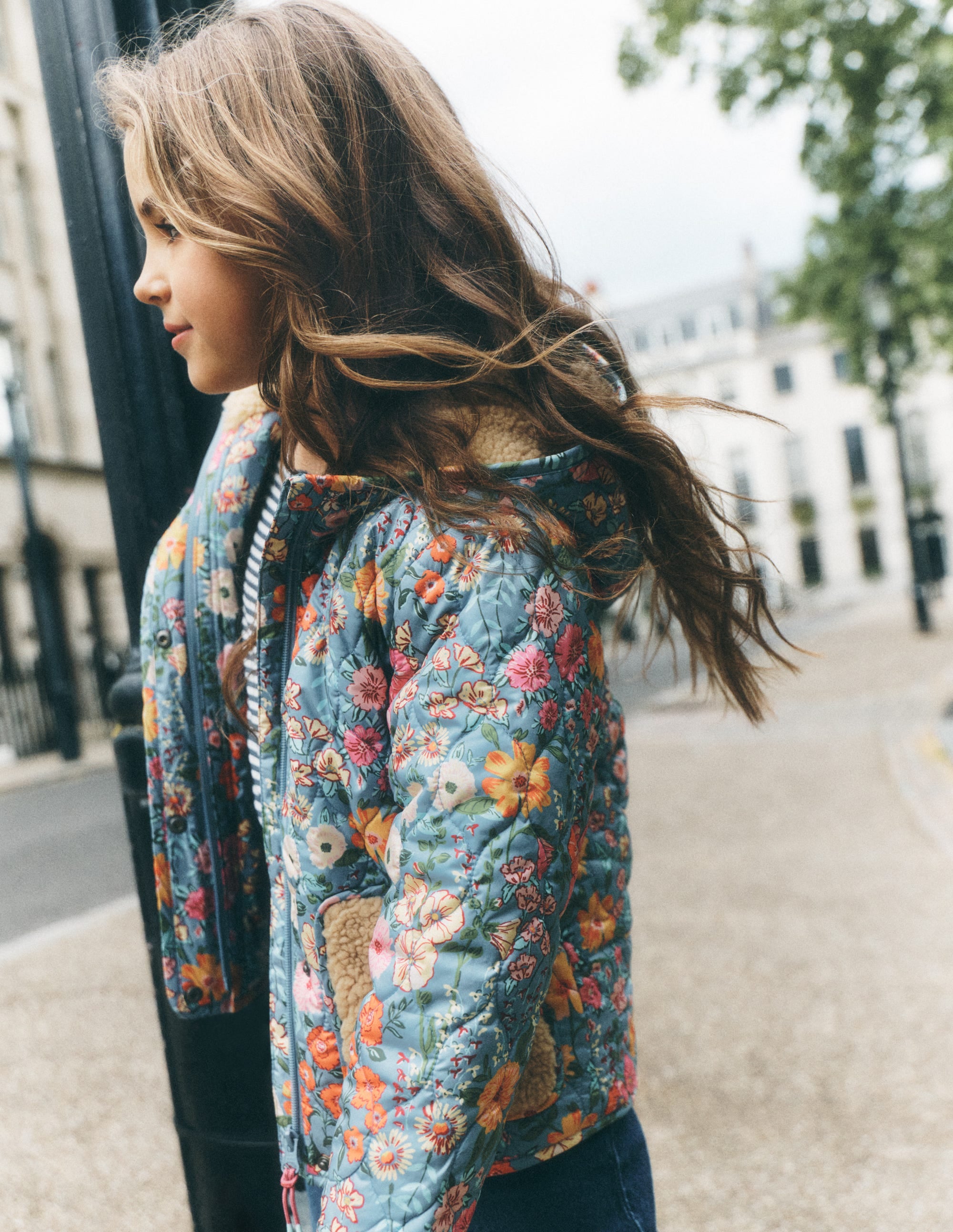 Borg Padded Jacket-Blue Floral - Image 1