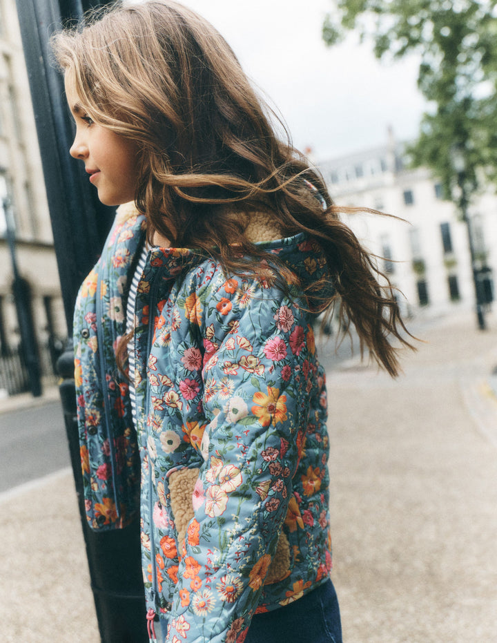 Borg Padded Jacket-Blue Floral