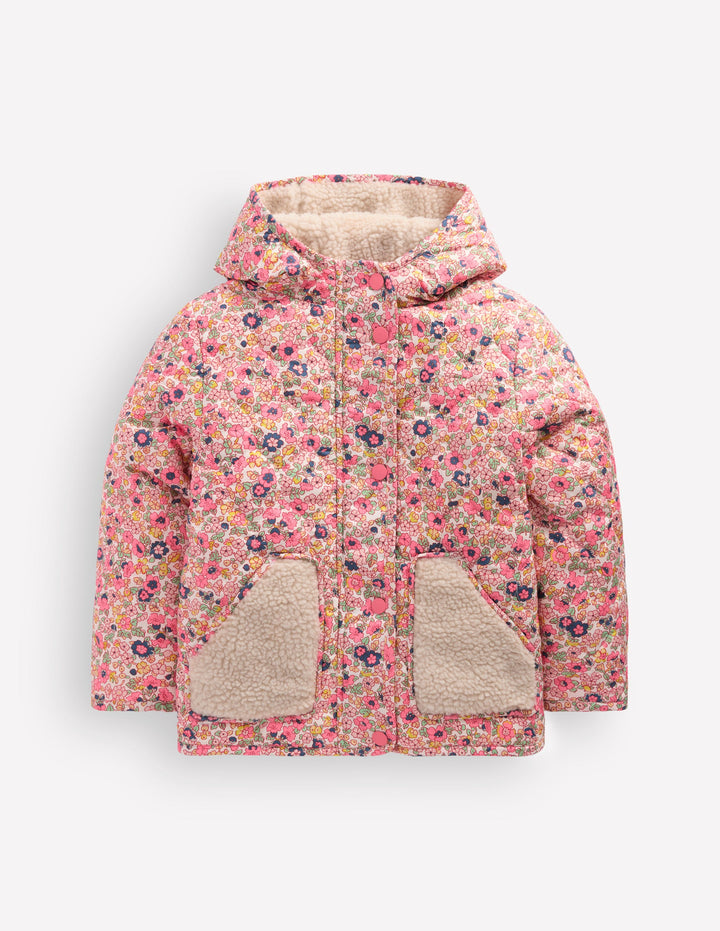 Borg Padded Jacket-Pink Flowerbed