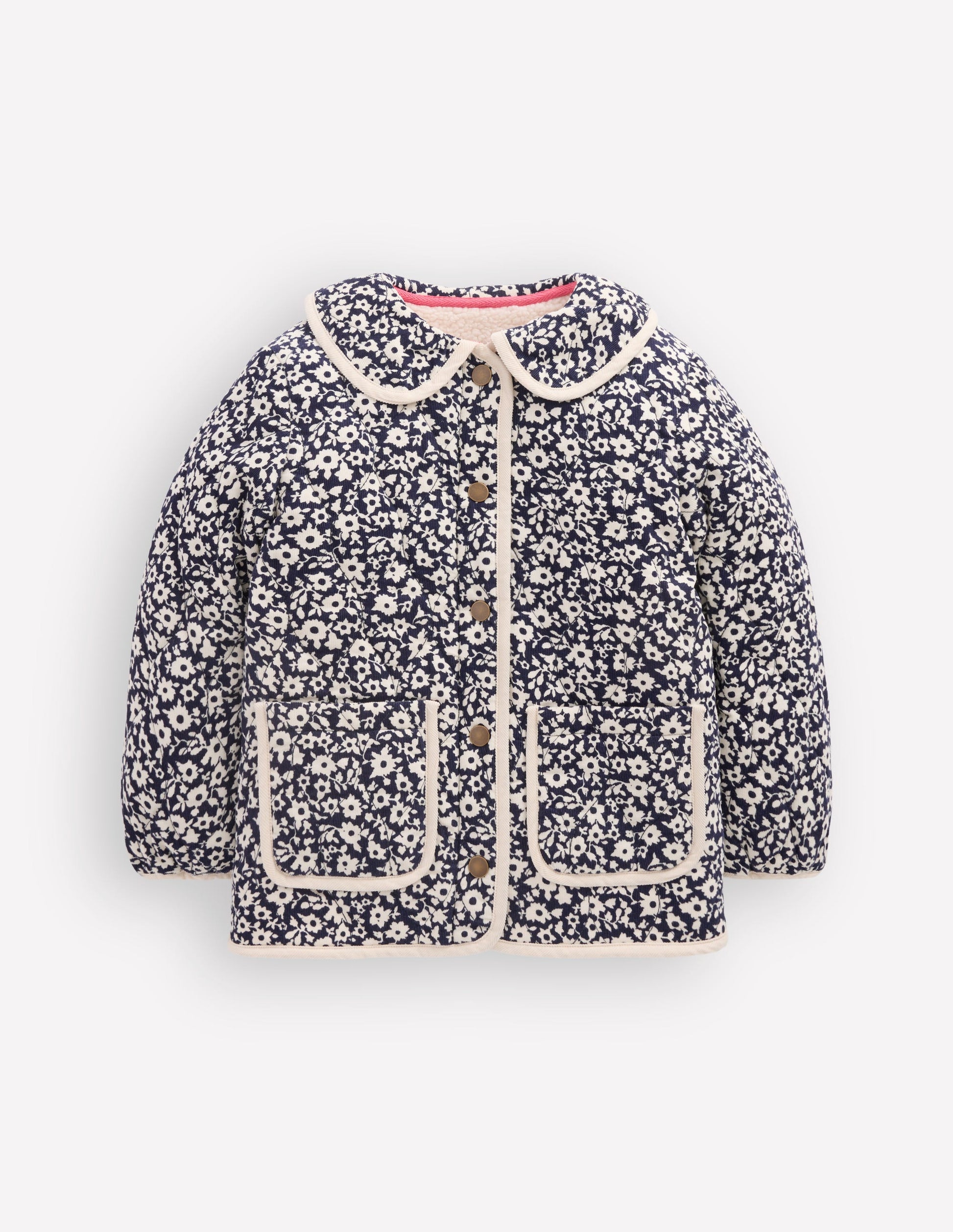 Quilted Cord Jacket-Navy Floral Print-2