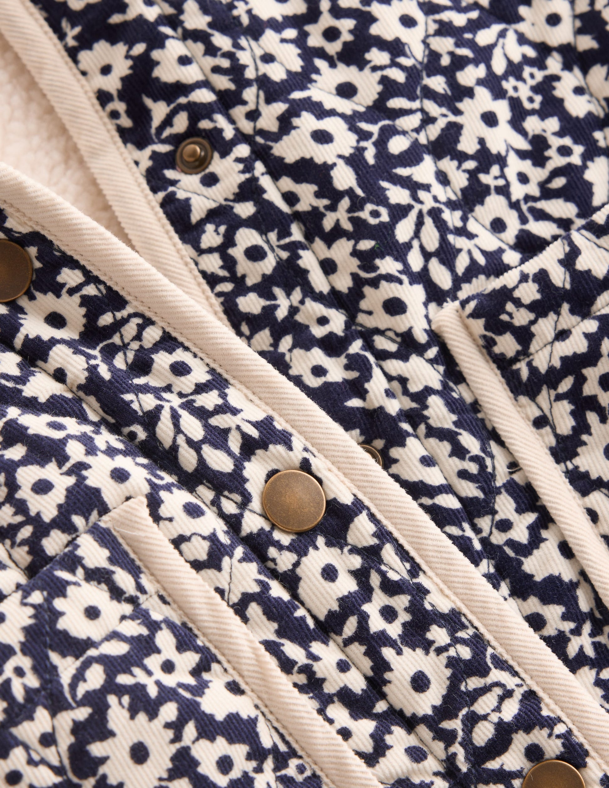 Quilted Cord Jacket-Navy Floral Print-4