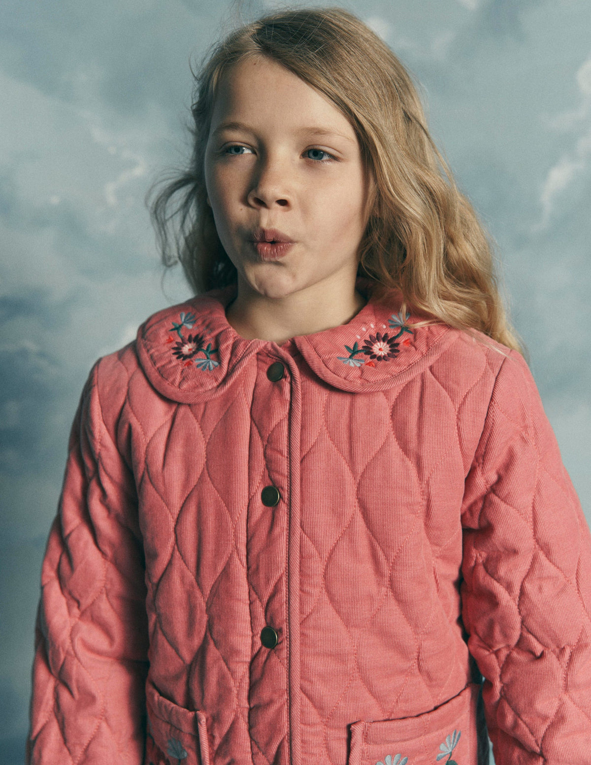 Quilted Cord Jacket-Heather Rose Floral Embroidery - Image 1