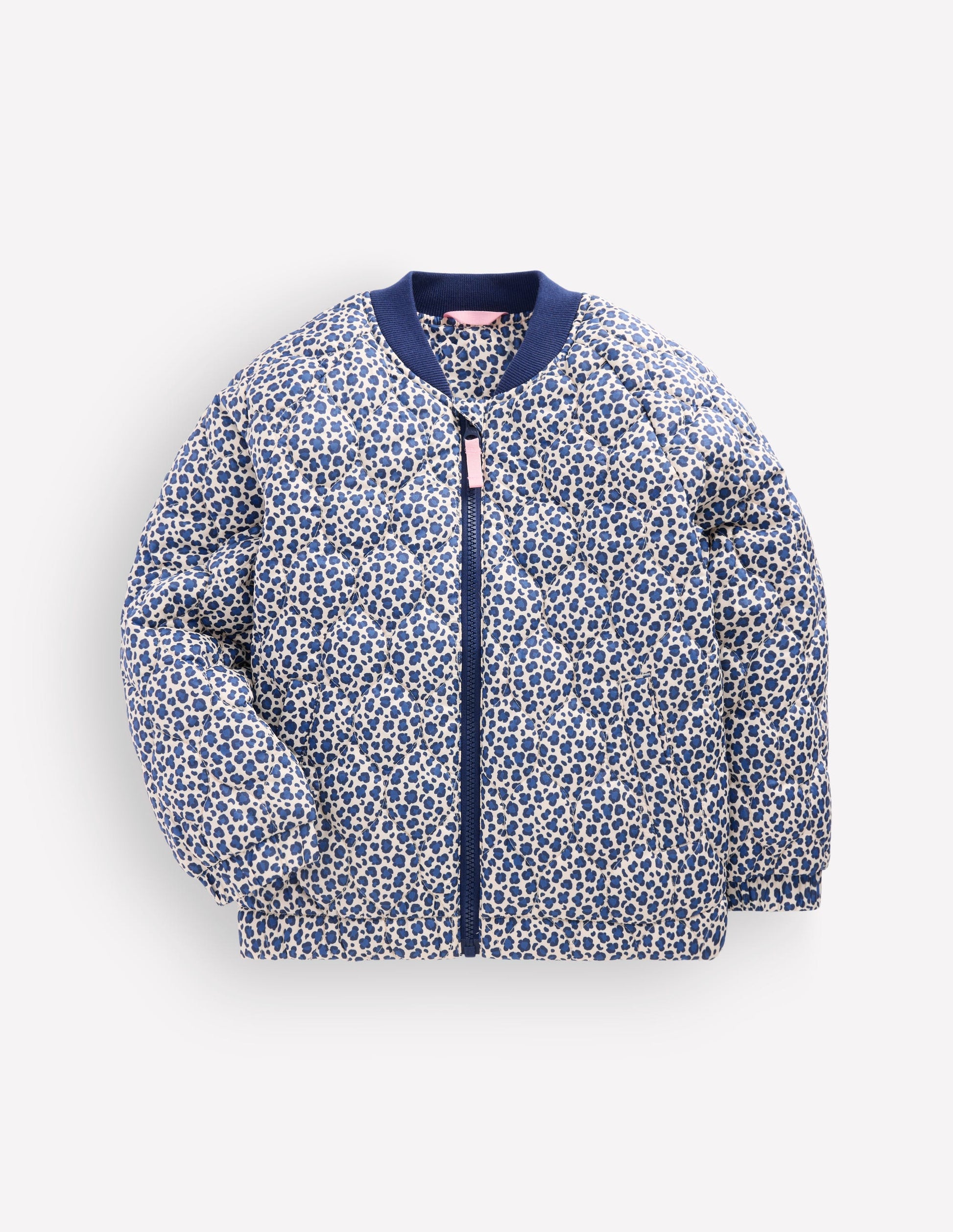 Quilted Bomber Jacket-Calico White/ Blue Leopard-1