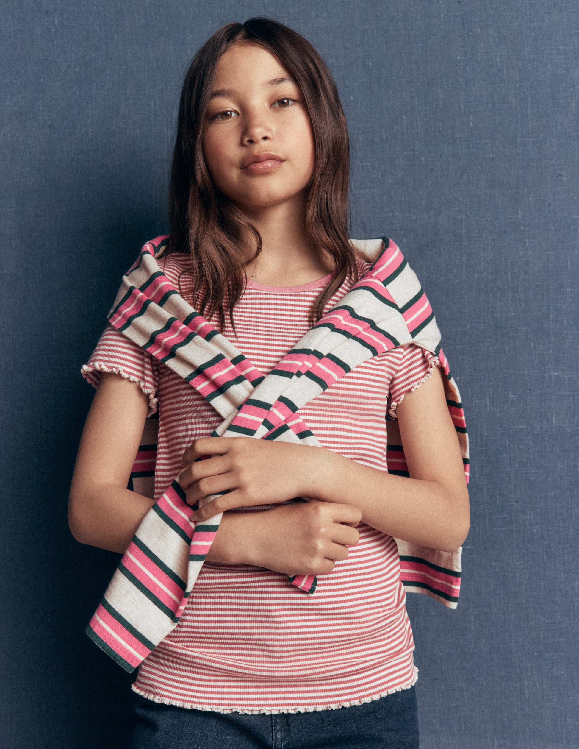 Short Sleeve Rib T-Shirt-Pink Stripe-1