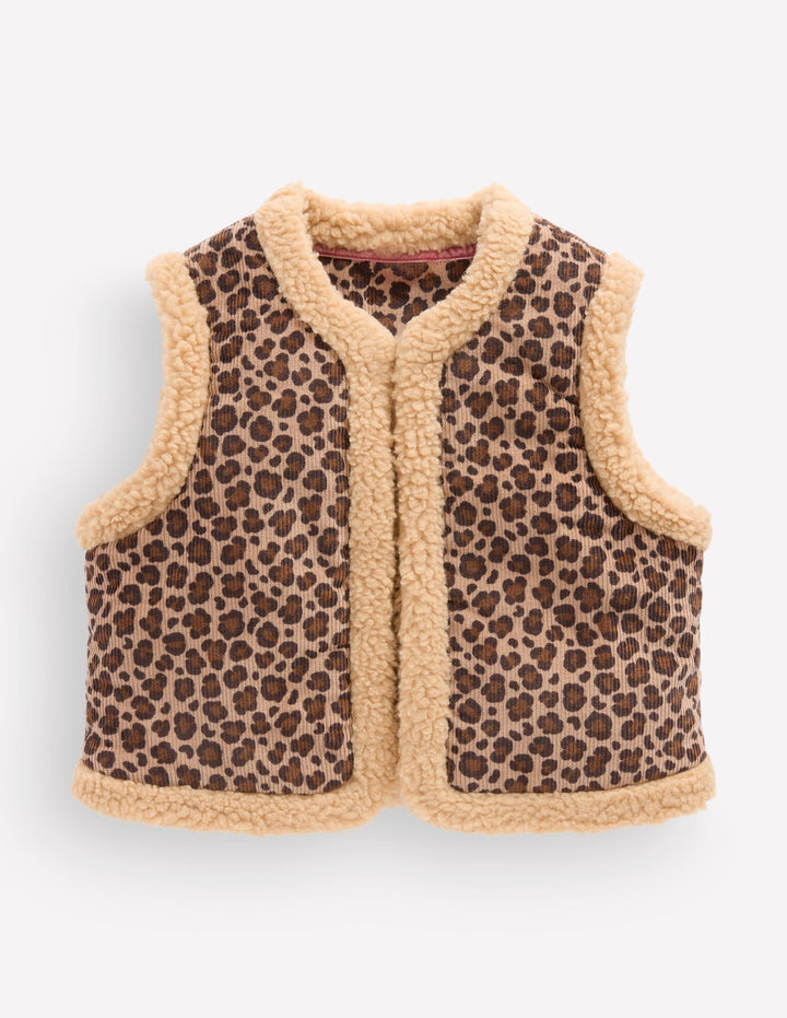 Borg Trim Gilet-Brown Leopard
