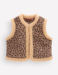 Borg Trim Gilet-Brown Leopard