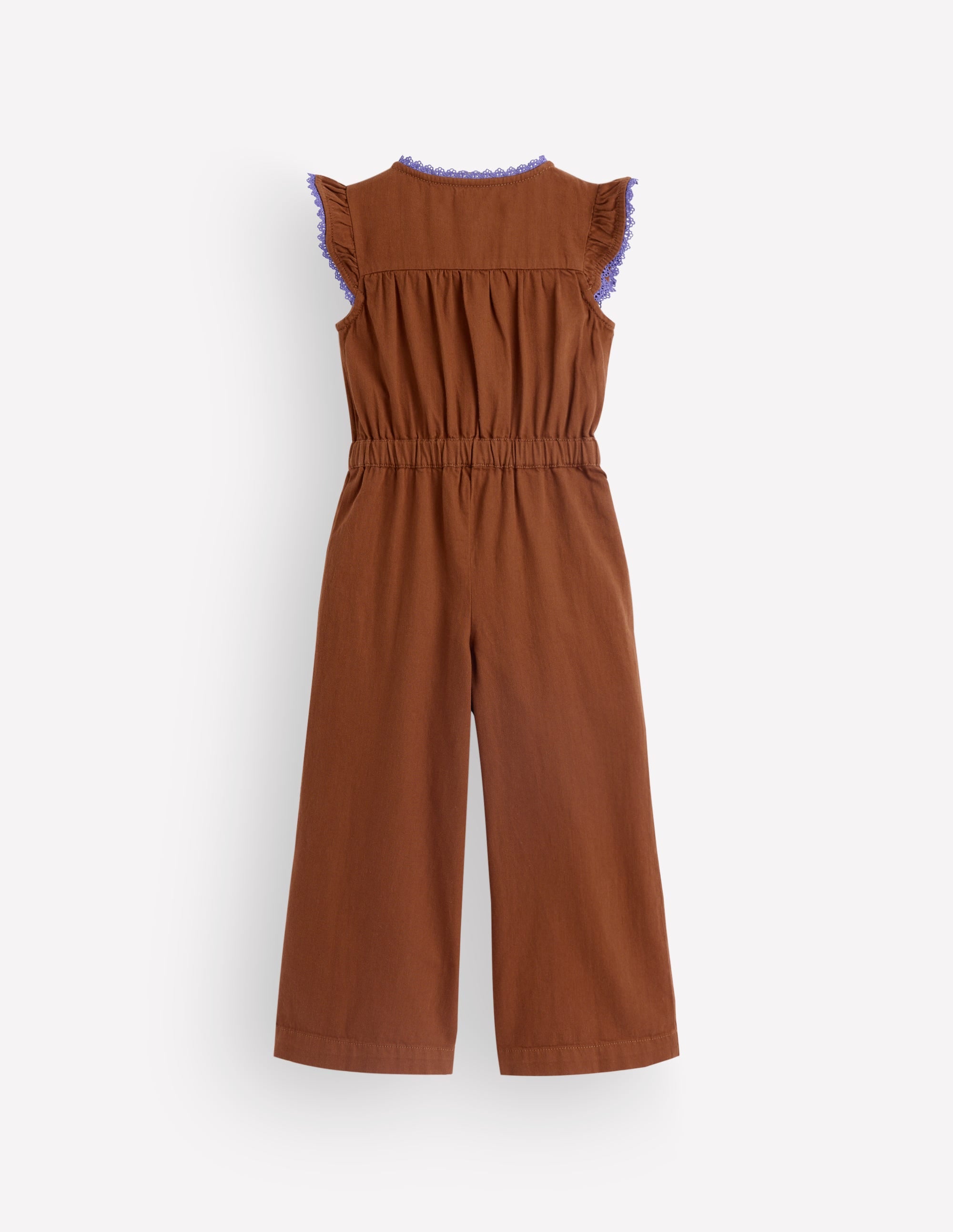 Flutter Sleeve Denim Jumpsuit-Brown Embroidery - Image 3