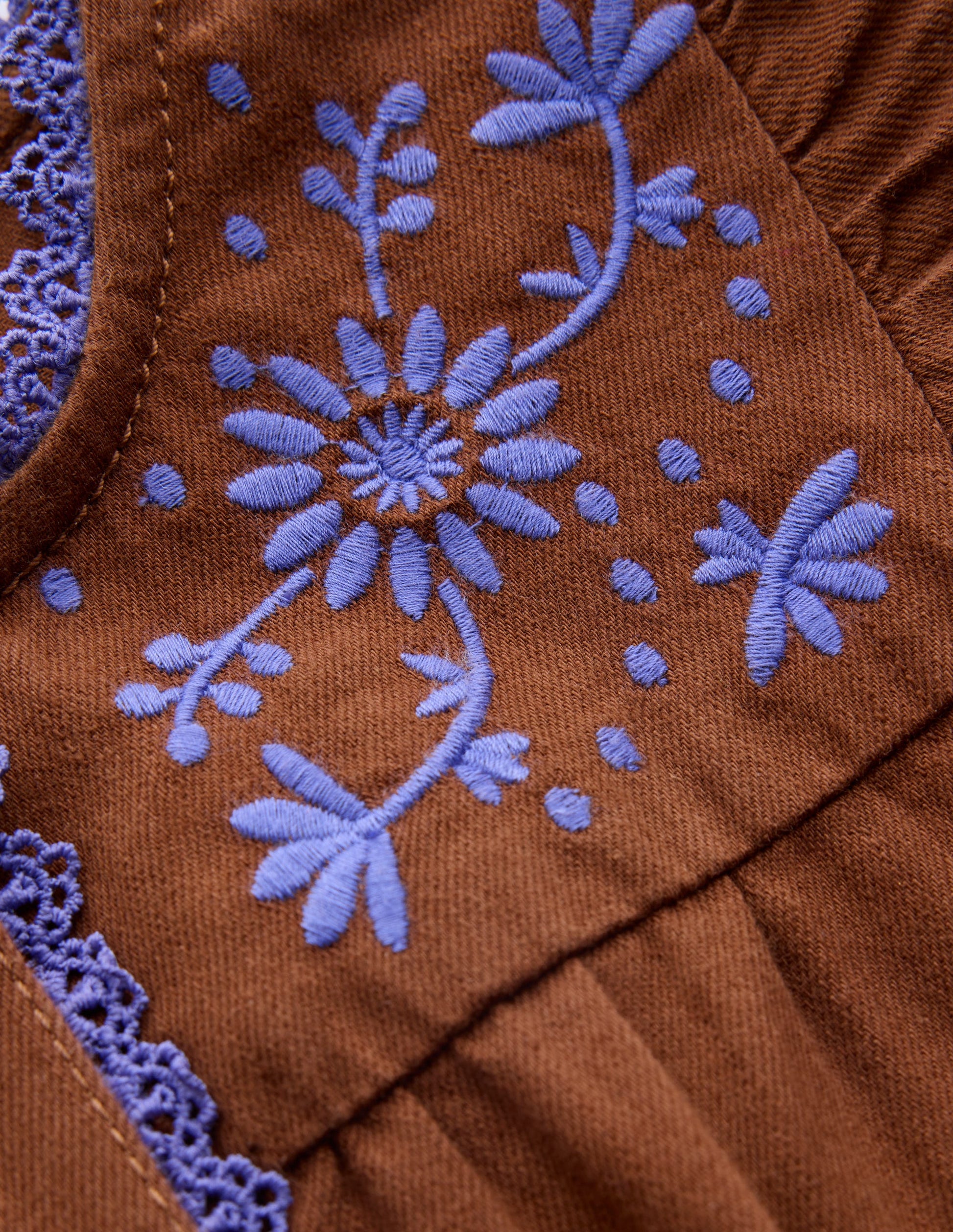 Flutter Sleeve Denim Jumpsuit-Brown Embroidery-4