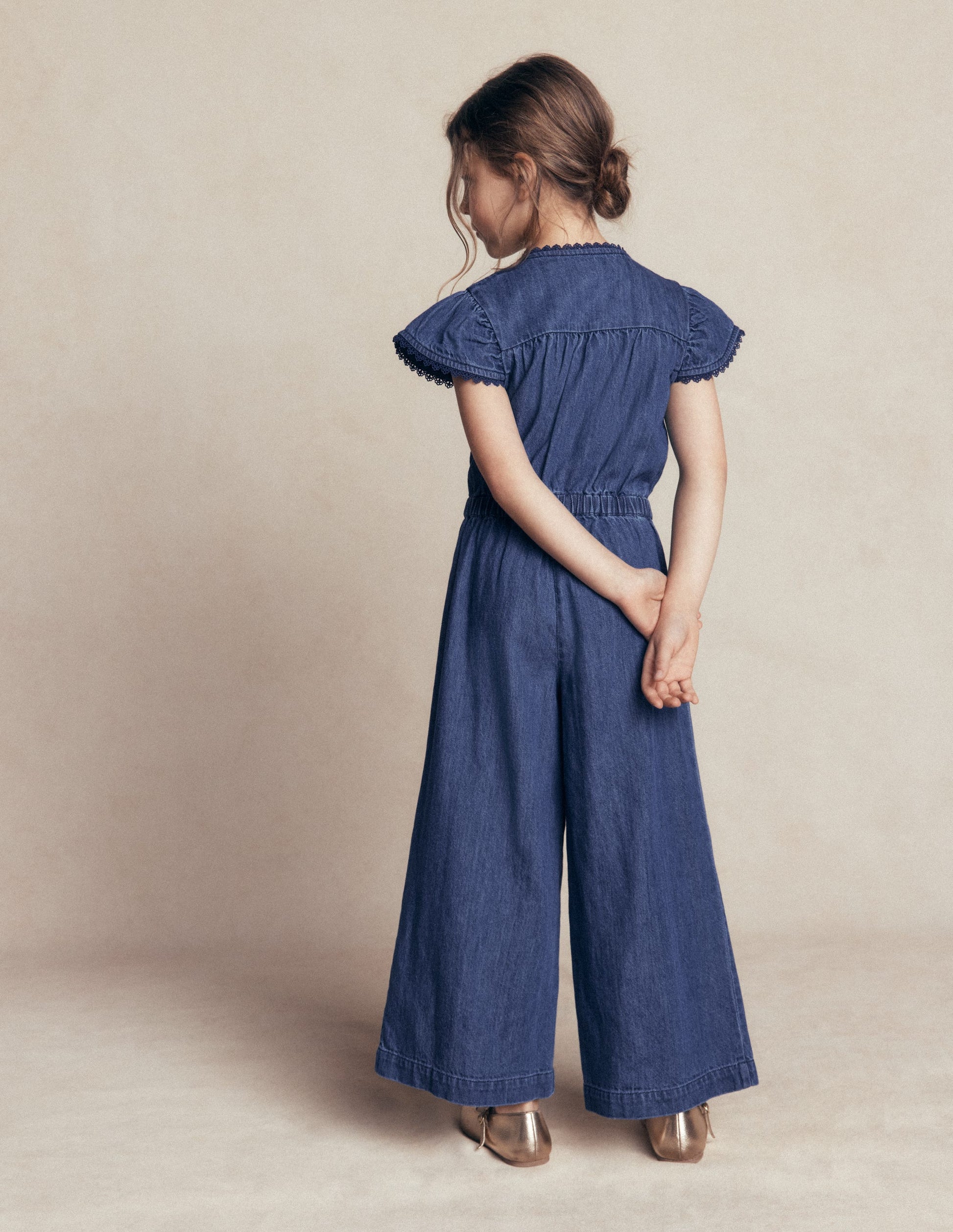 Flutter Sleeve Denim Jumpsuit-Mid Vintage-2
