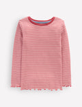 Ribbed Long Sleeve T-shirt-Pink/ Soft Ivory Stripe
