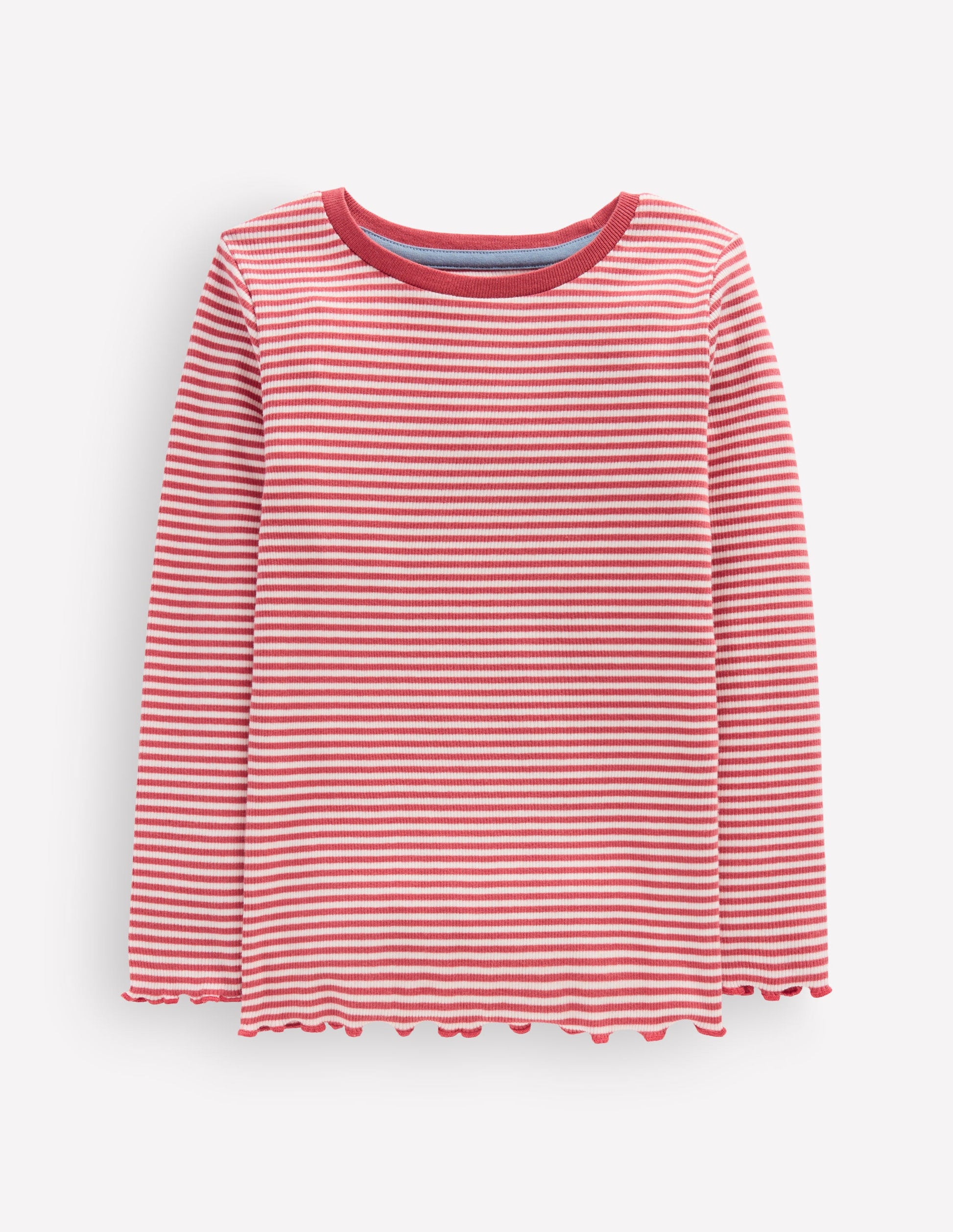 Ribbed Long Sleeve T-shirt-Pink/ Soft Ivory Stripe-1