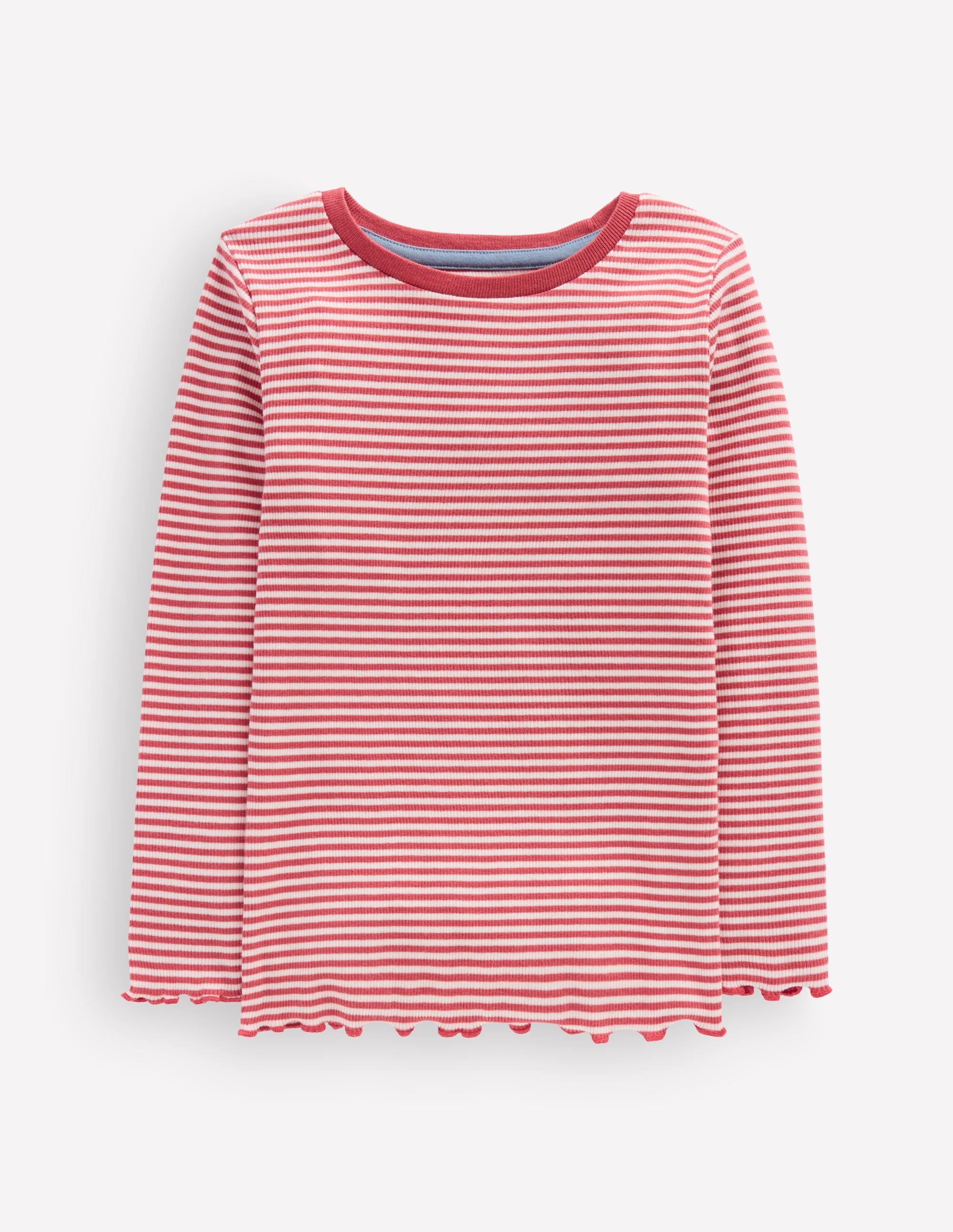 Ribbed Long Sleeve T-shirt-Pink/ Soft Ivory Stripe - Image 1