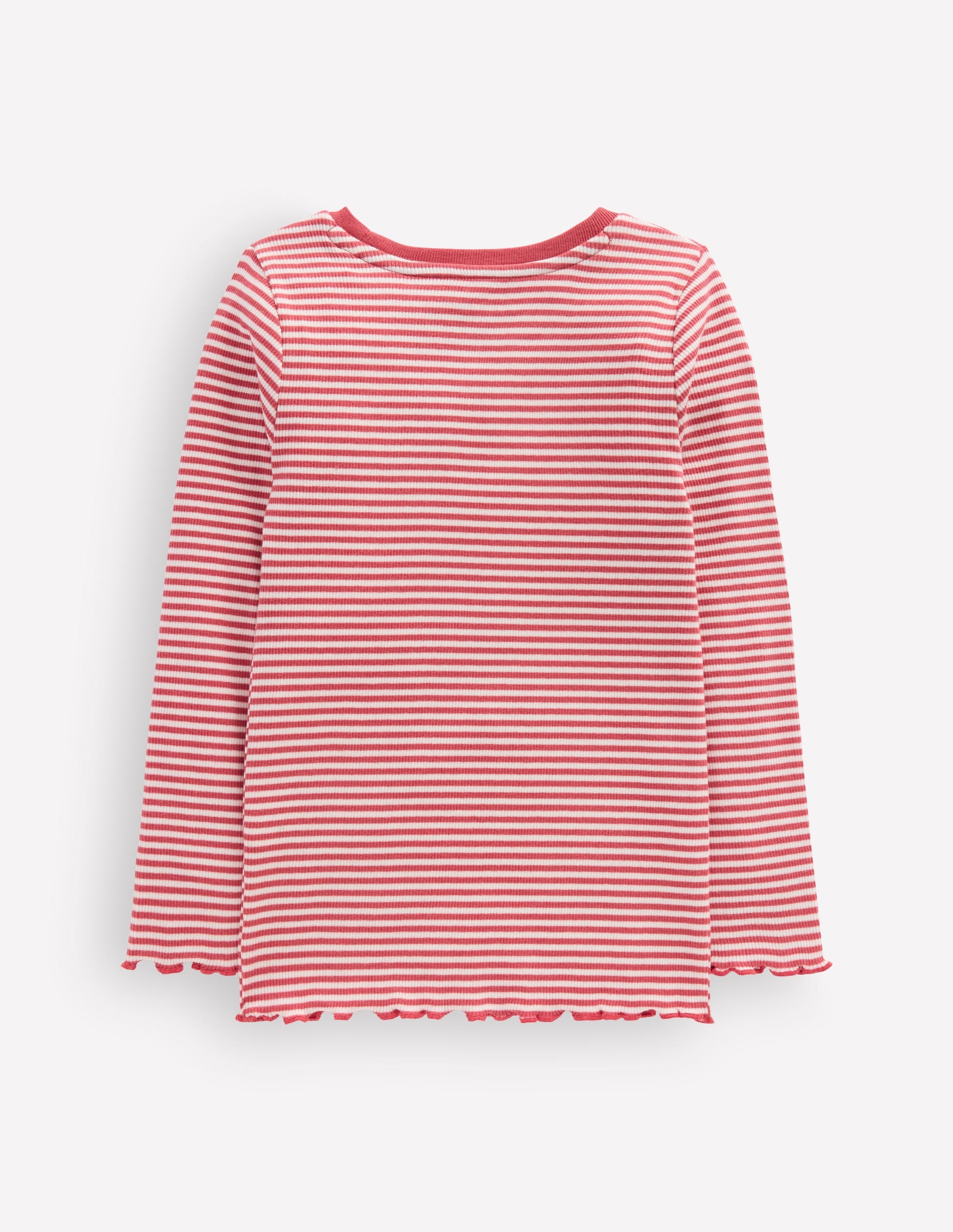 Ribbed Long Sleeve T-shirt-Pink/ Soft Ivory Stripe-2