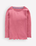 Ribbed Long Sleeve T-Shirt-Pink Heather