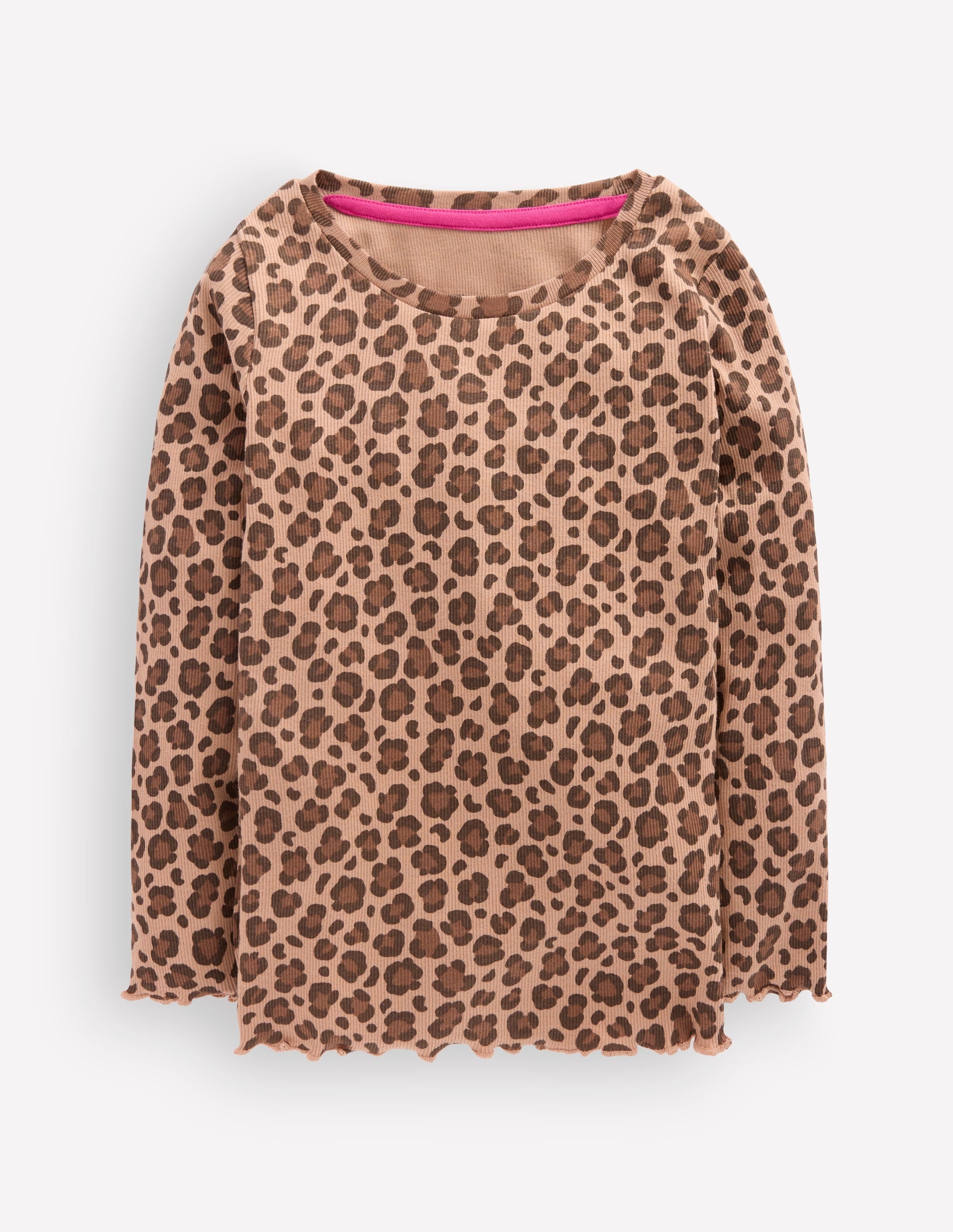 Ribbed Long Sleeve T-shirt-Milk Chocolate Brown leopard - Image 1
