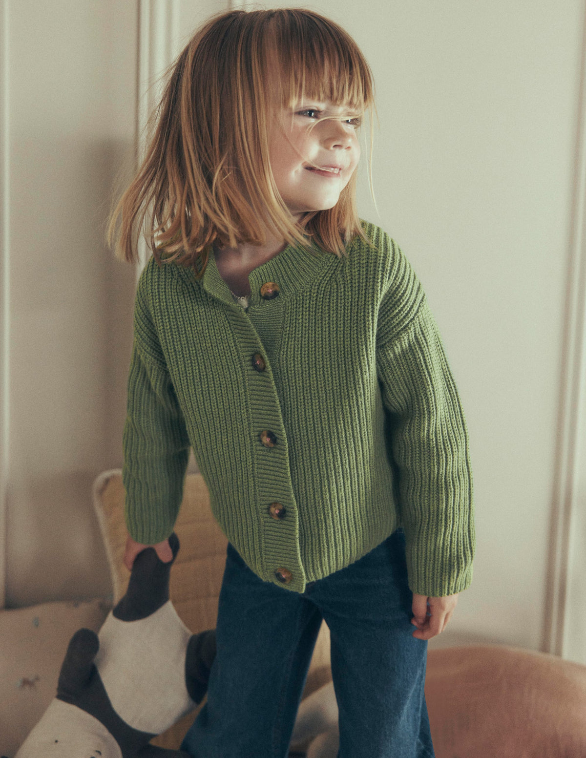 Chunky Everyday Cardigan-Soft Green Marl-1
