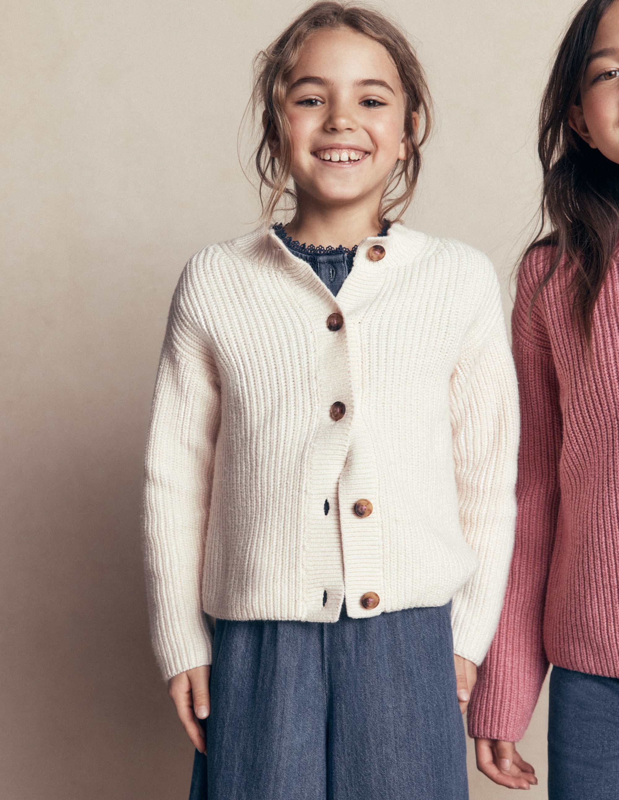 Chunky Everyday Cardigan-Ecru Marl - Image 1